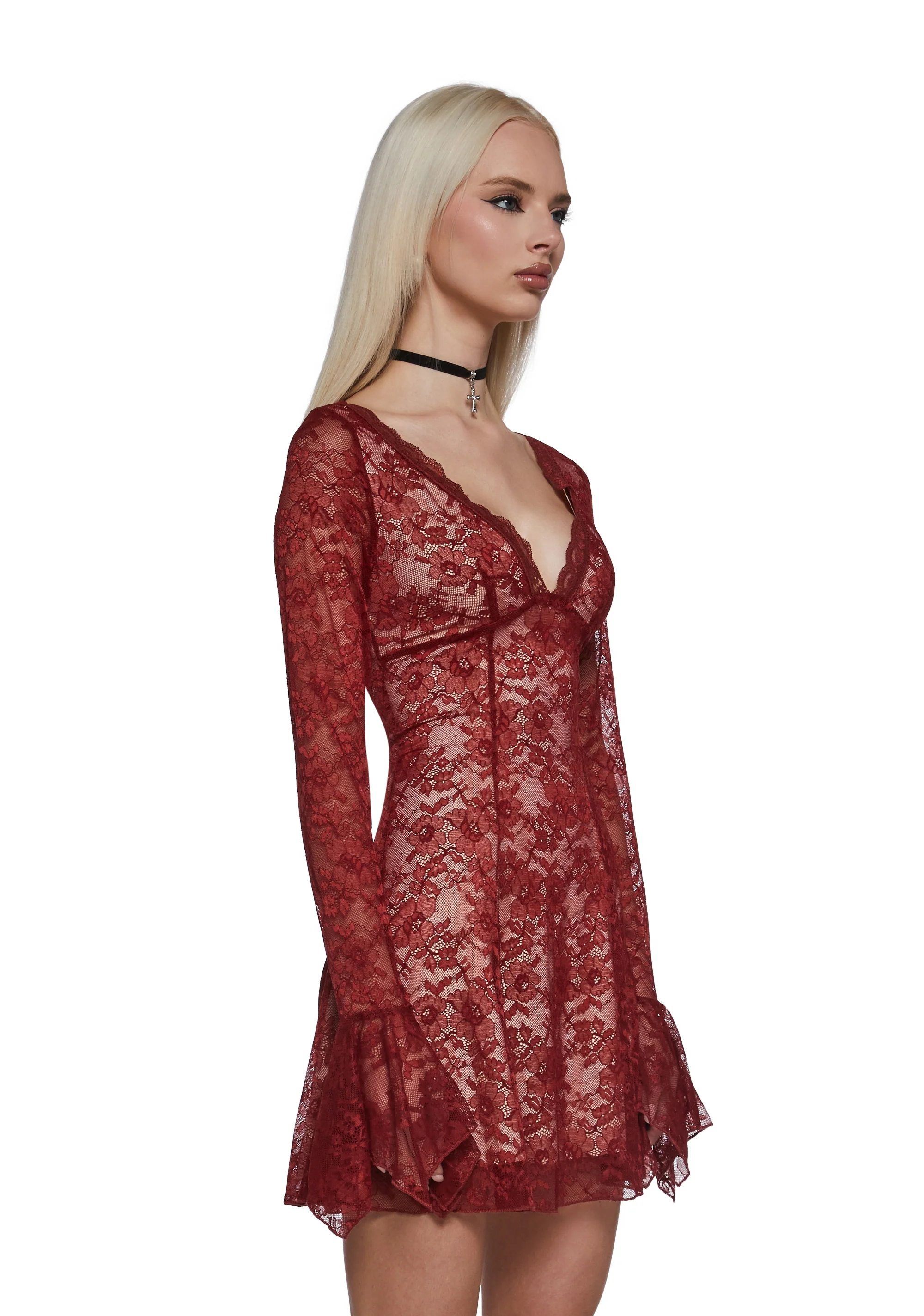 Mary Jane Lace Dress - Red - Image 4