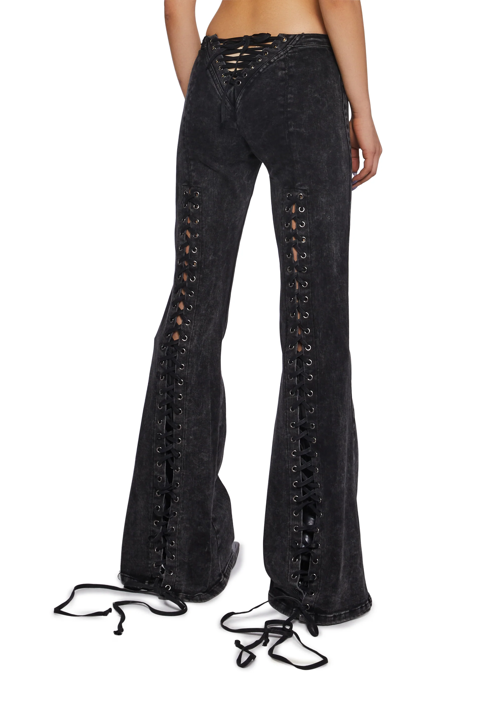 Lace Up Flare Denim Jeans - Image 5