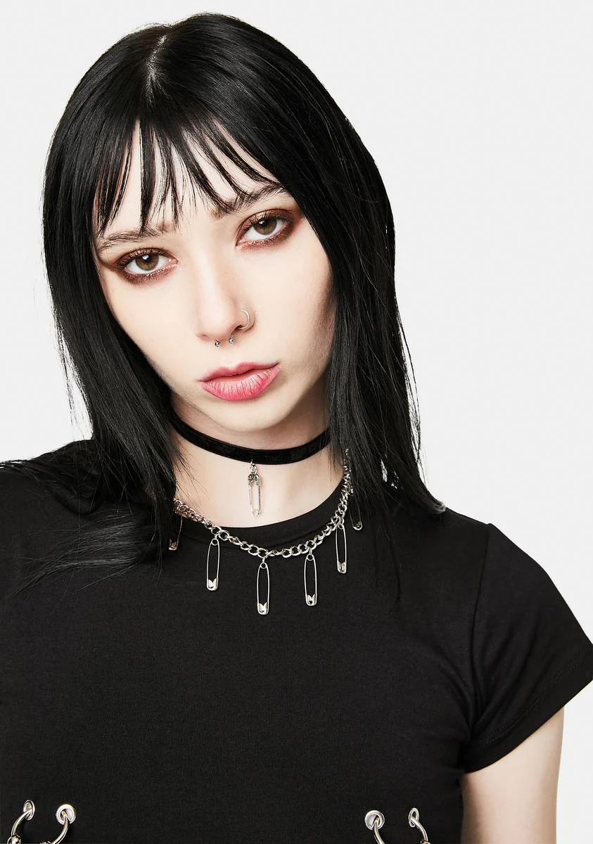 Last Warning Safety Pin Layered Necklace - Image 2