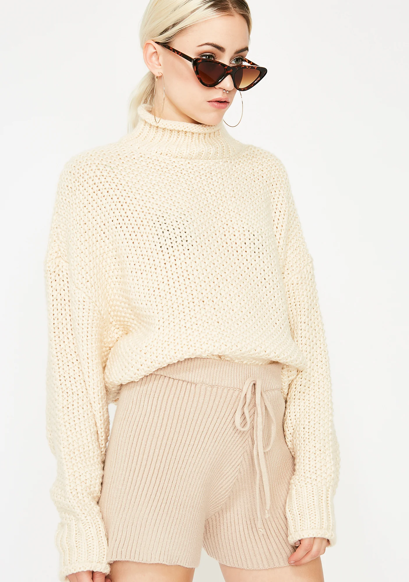 Latte Sweater Weather Knit Shorts - Image 2