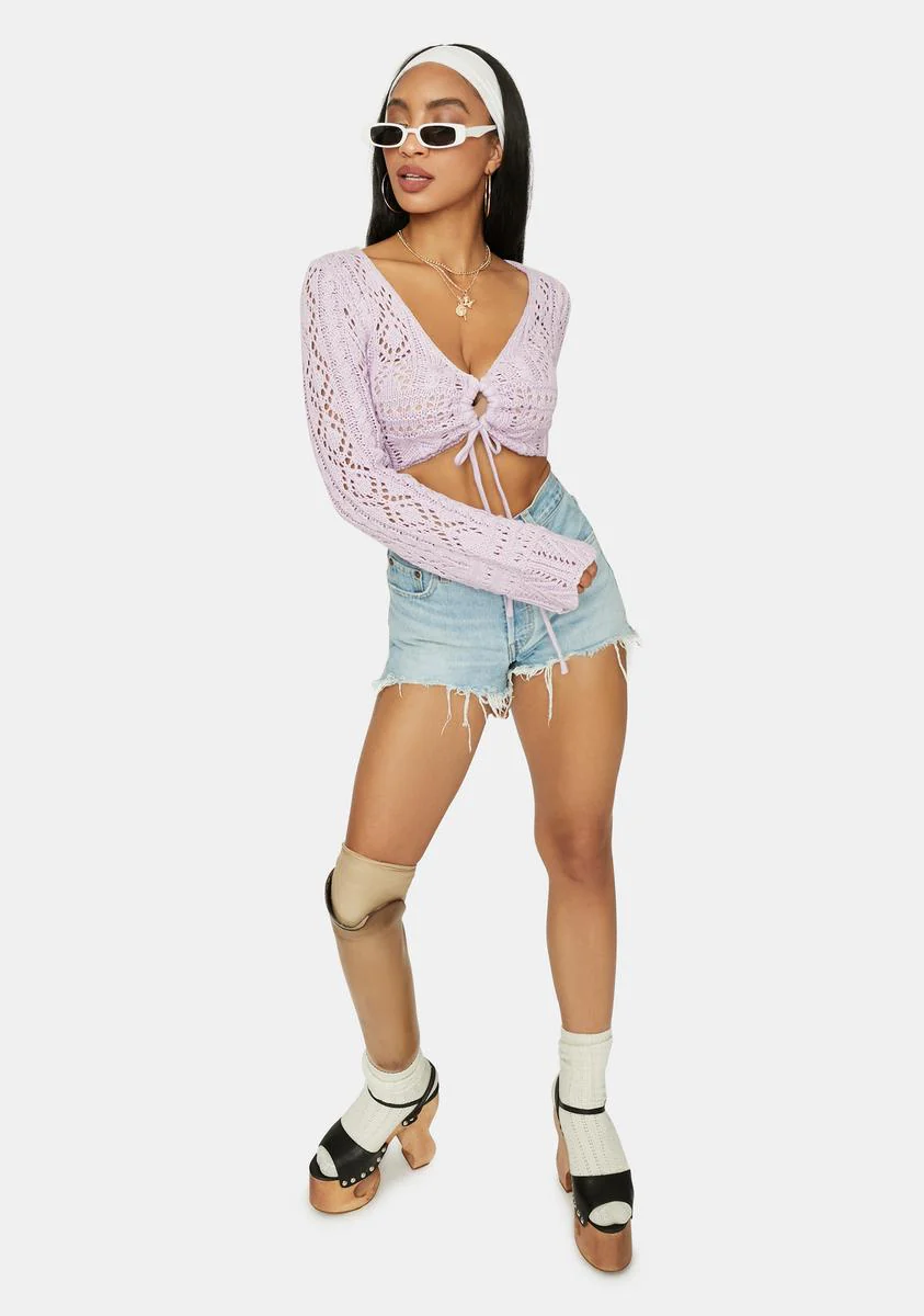 Lavender Coming Soon Loose Crochet Crop Top - Image 3