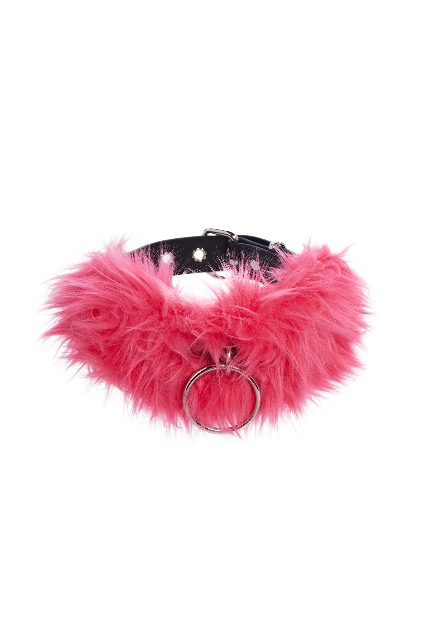 Leather Back Fur Choker - Pink - Image 2