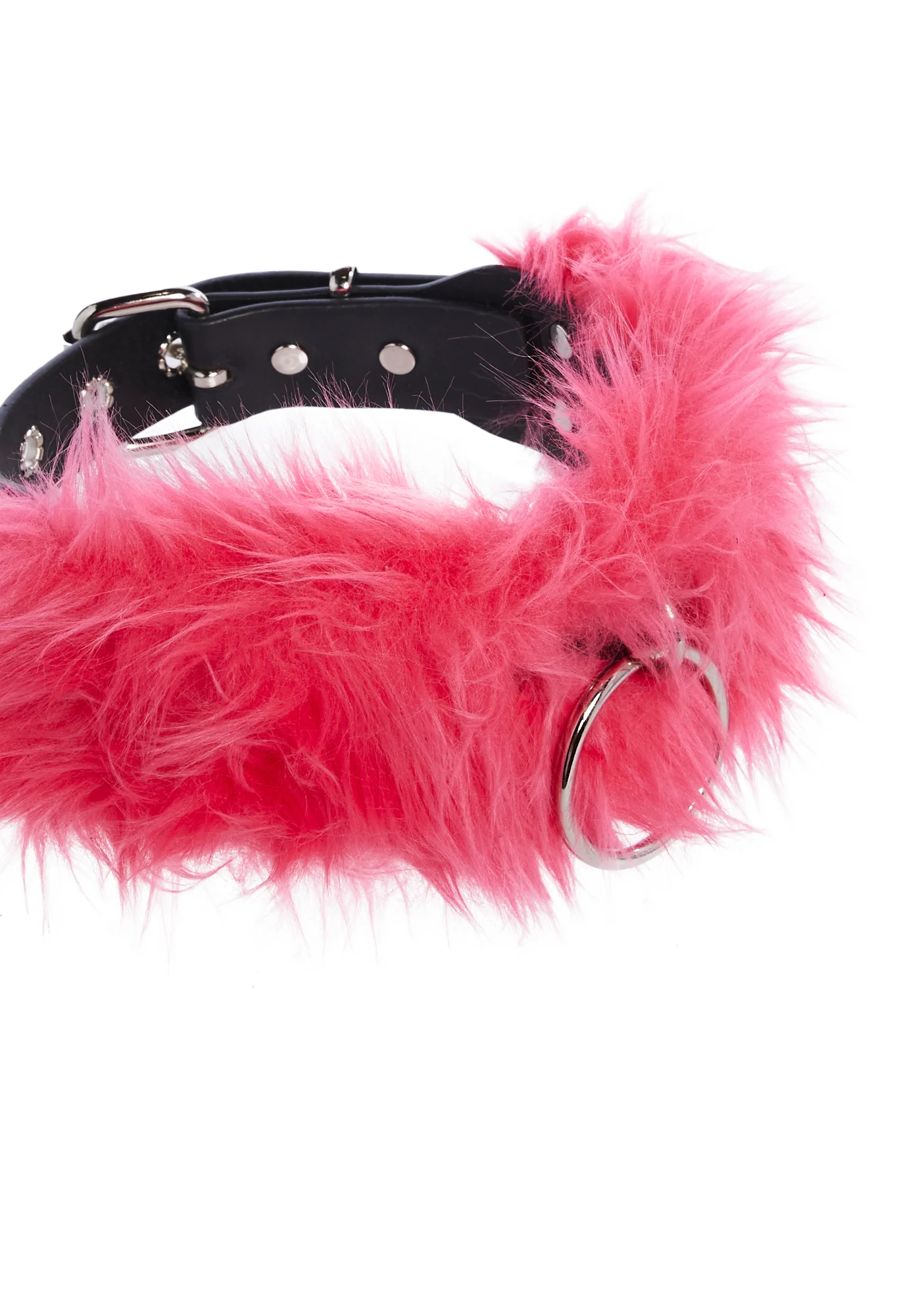 Leather Back Fur Choker - Pink - Image 3