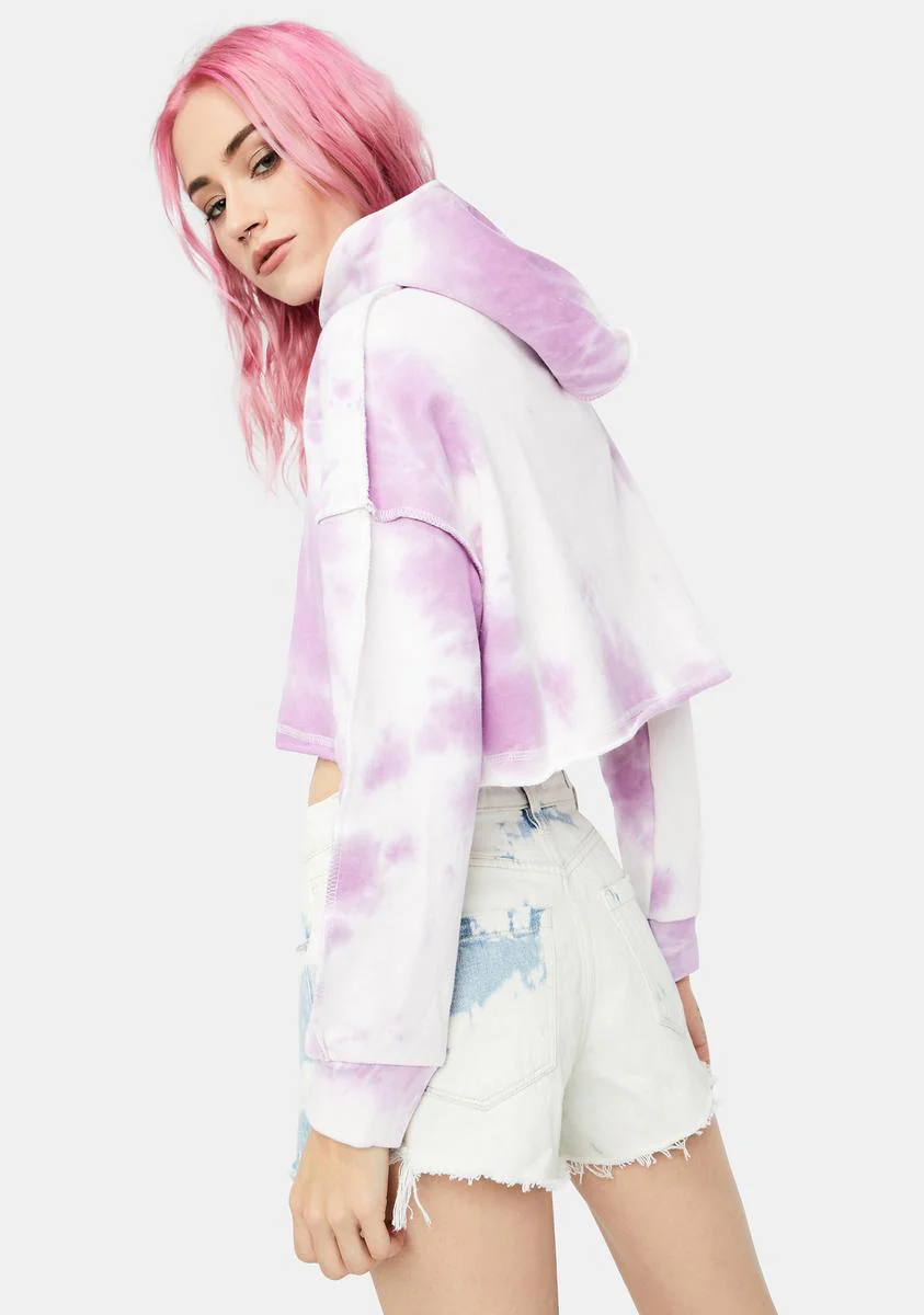 Lilac Easy There Tie Dye Cropped Hoodie - Image 4