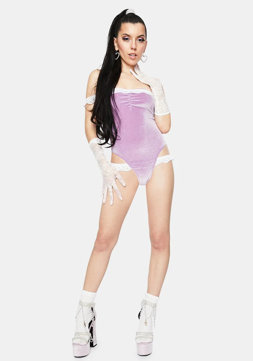 Lilac Floate Velvet Off The Shoulder Teddy - Image 3