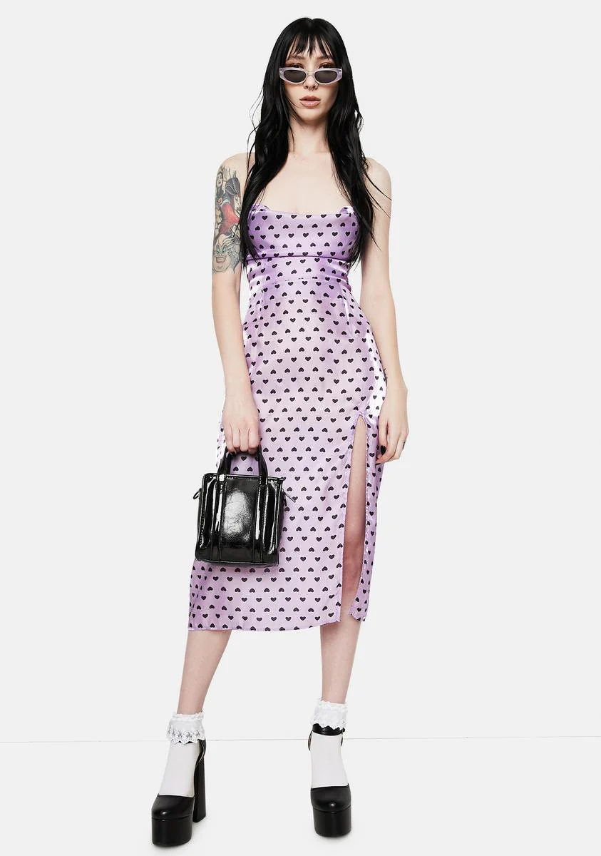 Lilac Heart Metallic Satin Midi Dress - Image 2