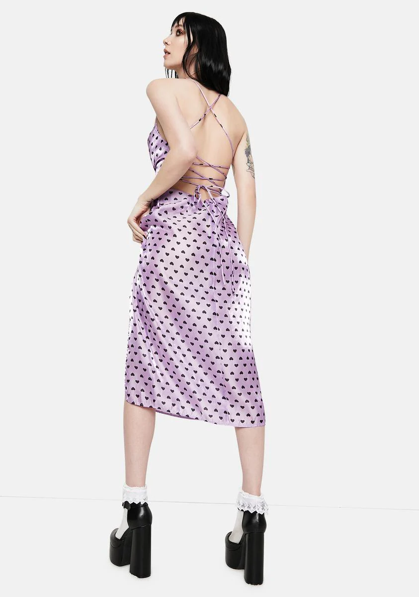 Lilac Heart Metallic Satin Midi Dress - Image 4