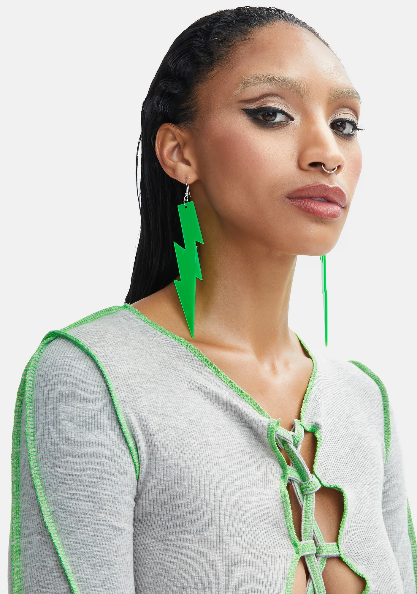 Lime Feel The Electricity Lightning Bolt Earrings - Image 4