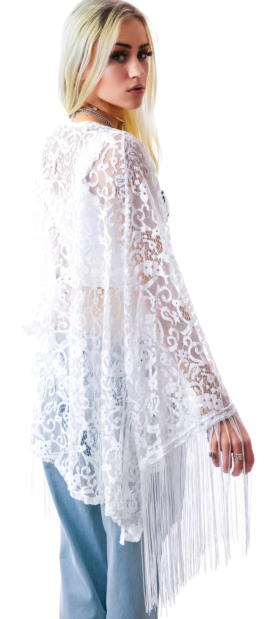 Livin' On The Fringe Kimono - White - Image 4