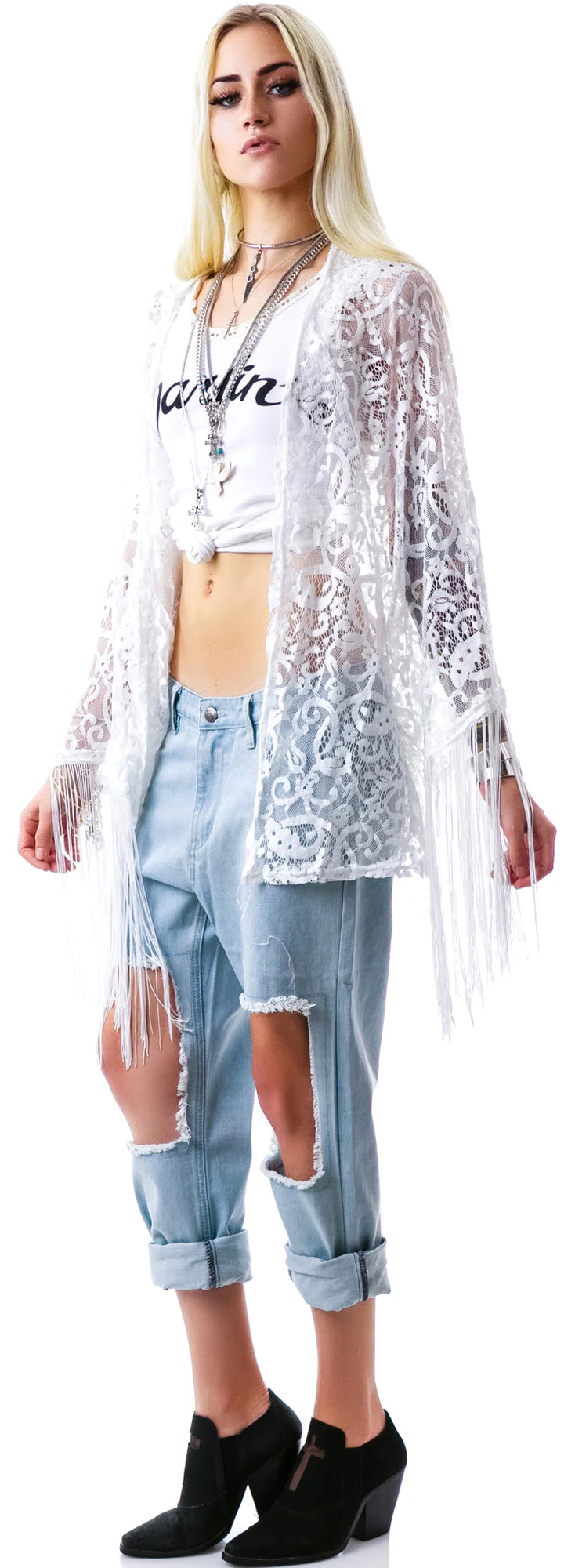 Livin' On The Fringe Kimono - White - Image 6