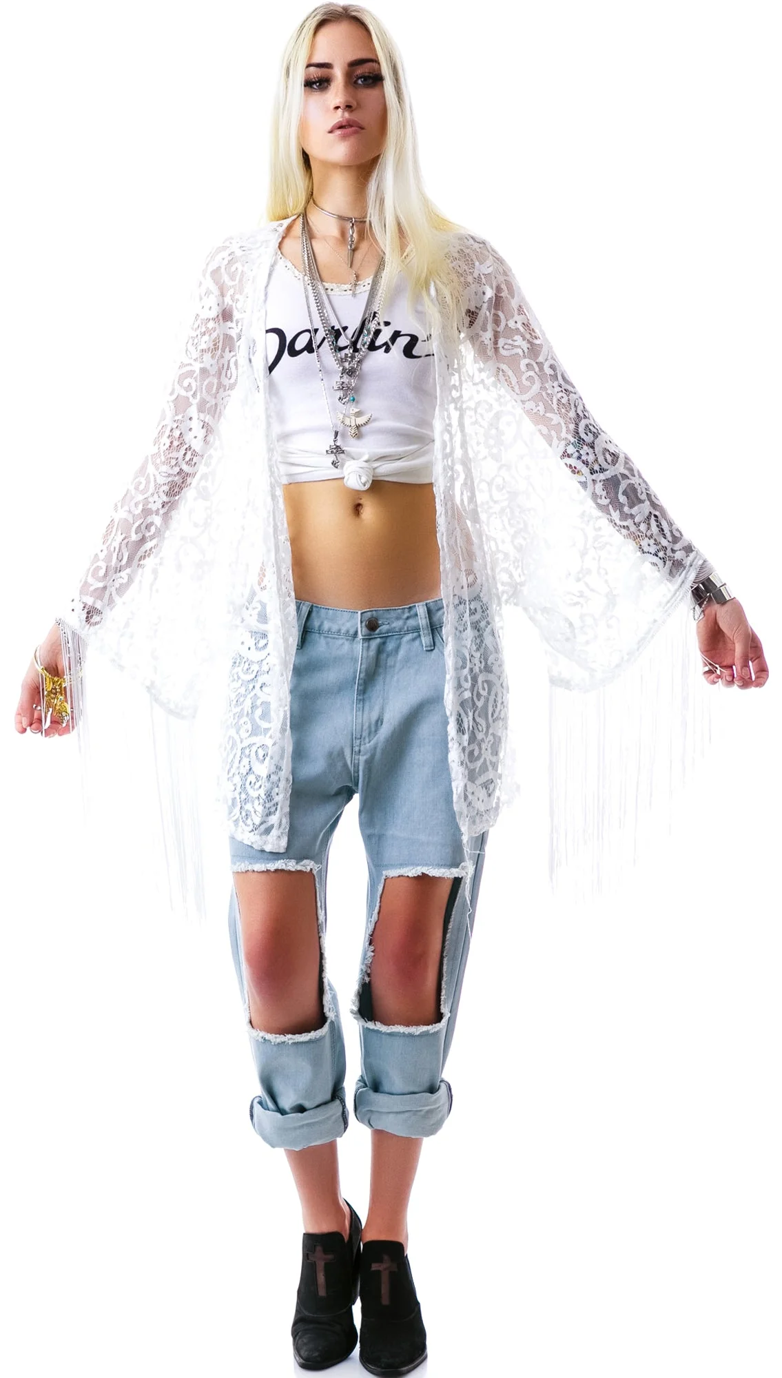 Livin' On The Fringe Kimono - White - Image 7
