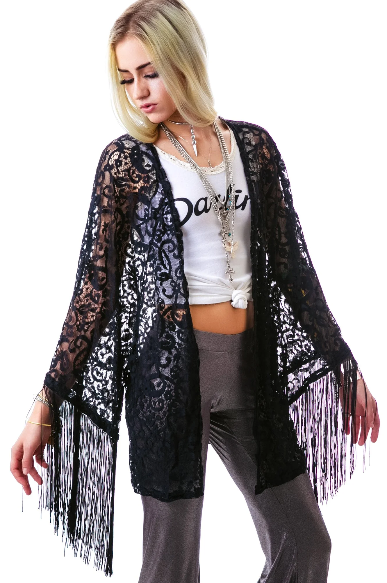 Livin' On The Fringe Kimono - White - Image 9