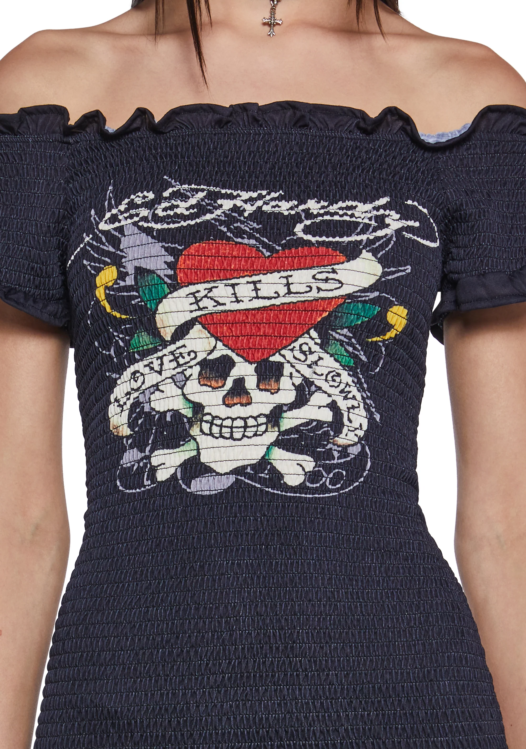 Skull Smocked Mini Dress - Image 4