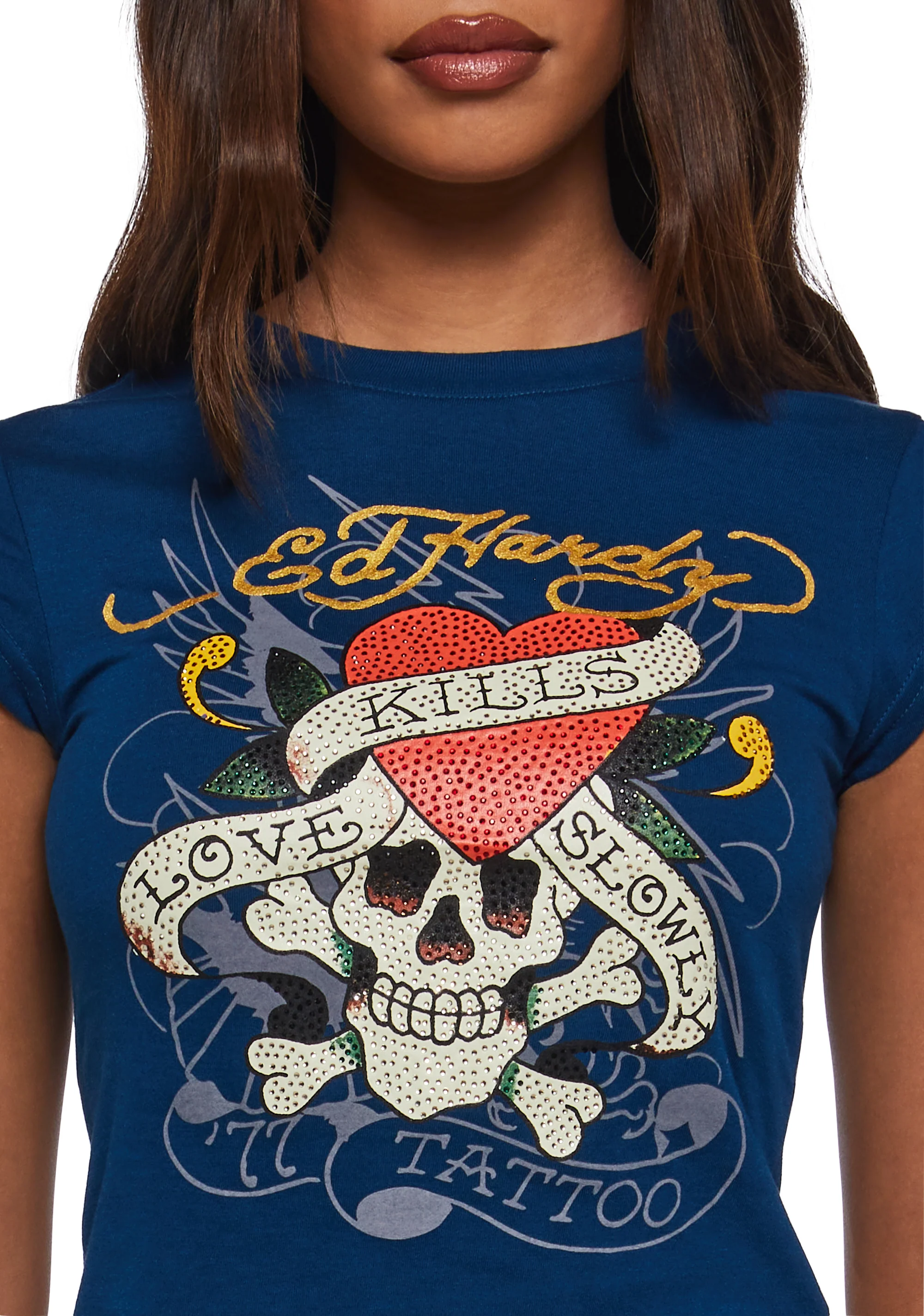LKS Skull Rhinestone Cap Sleeve Tee - Image 6