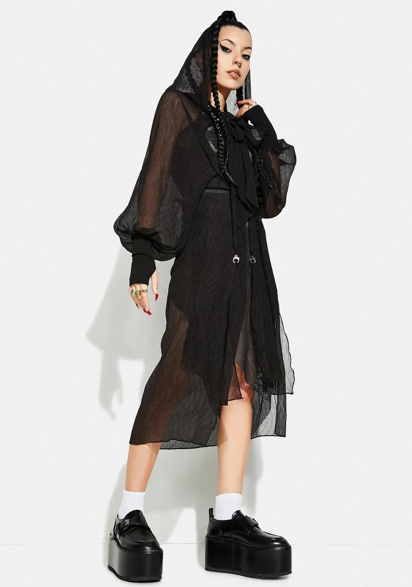 Long Pleated Chiffon Coat - Image 3