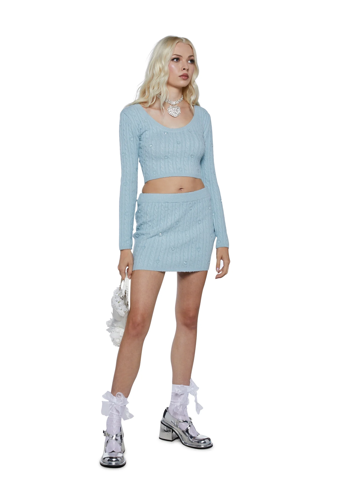 Love In The Air Knit Skirt - Blue - Image 2