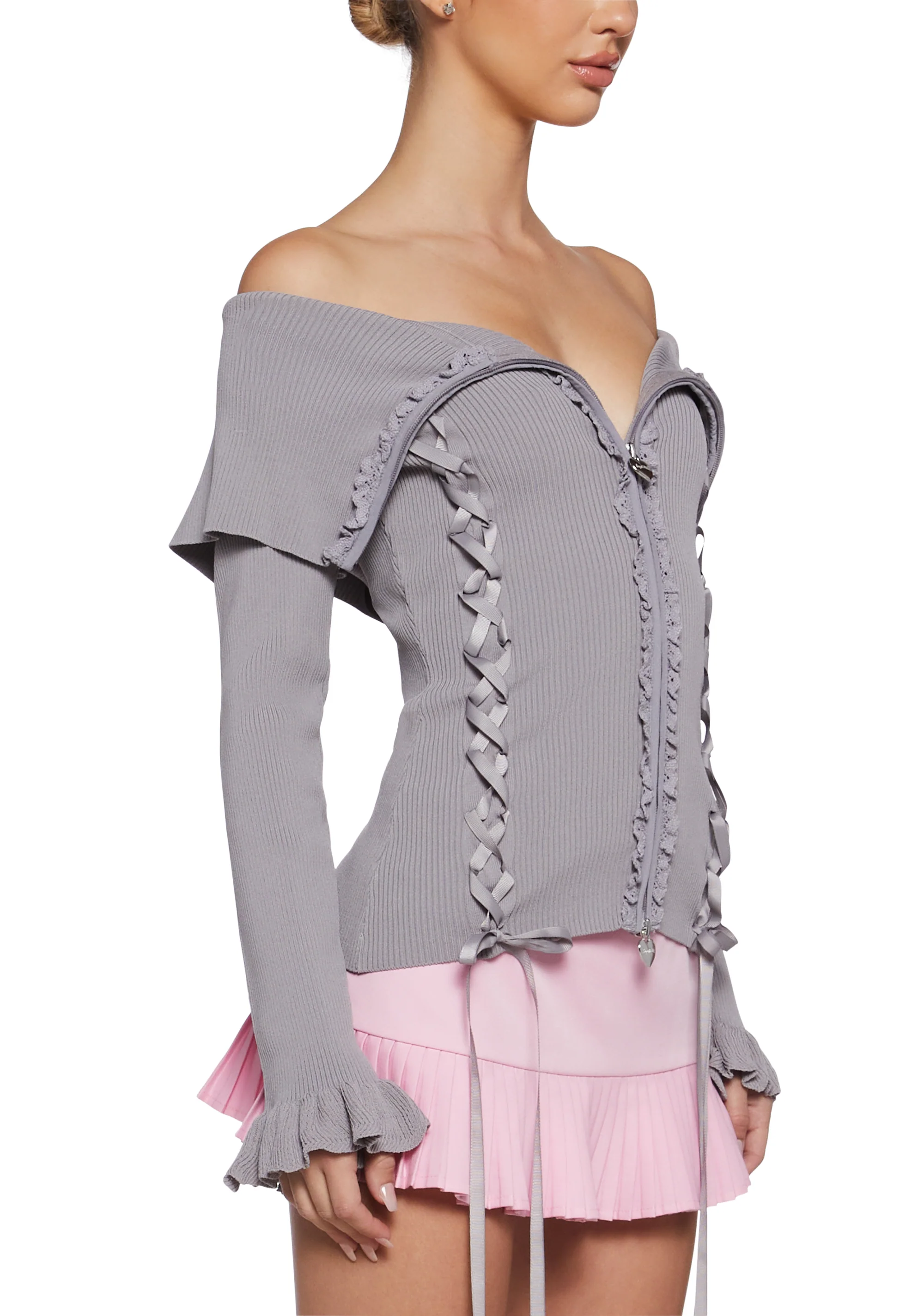 Love’s A Game Knit Cardigan - Gray - Image 4