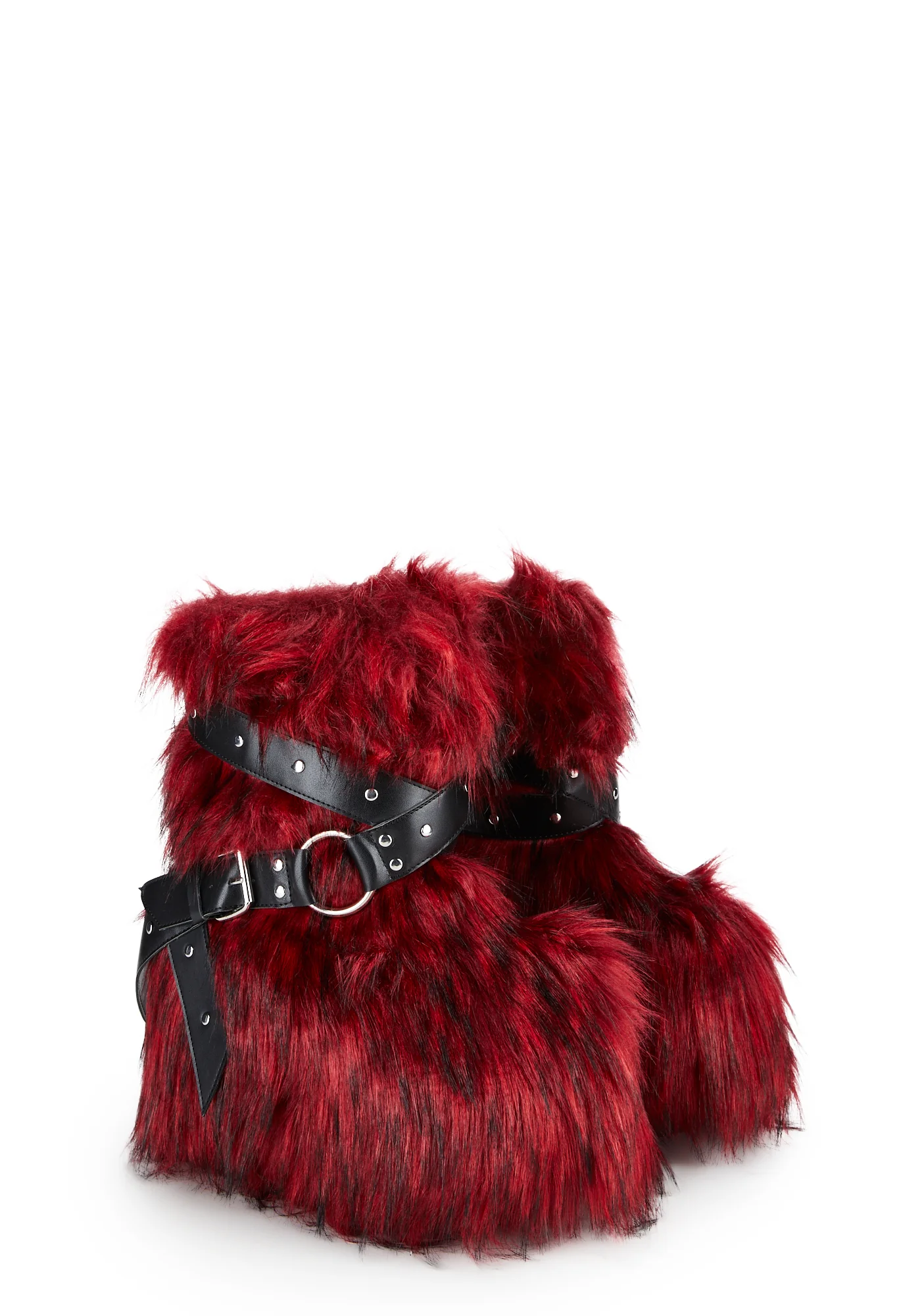 Low Wild Instincts Faux Fur Combat Boots - Red - Image 3