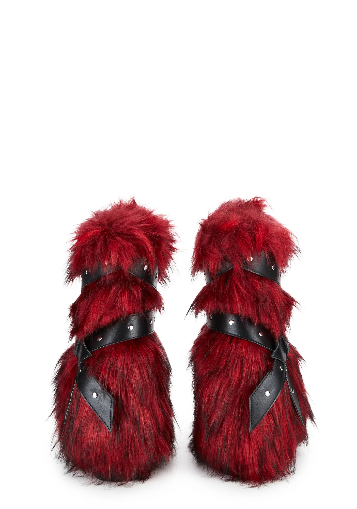 Low Wild Instincts Faux Fur Combat Boots - Red - Image 4