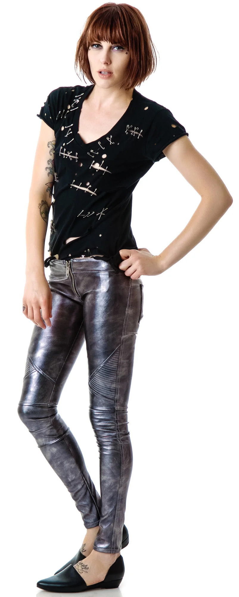 Mad Moto Leatherette Leggings - Dark Gray - Image 8