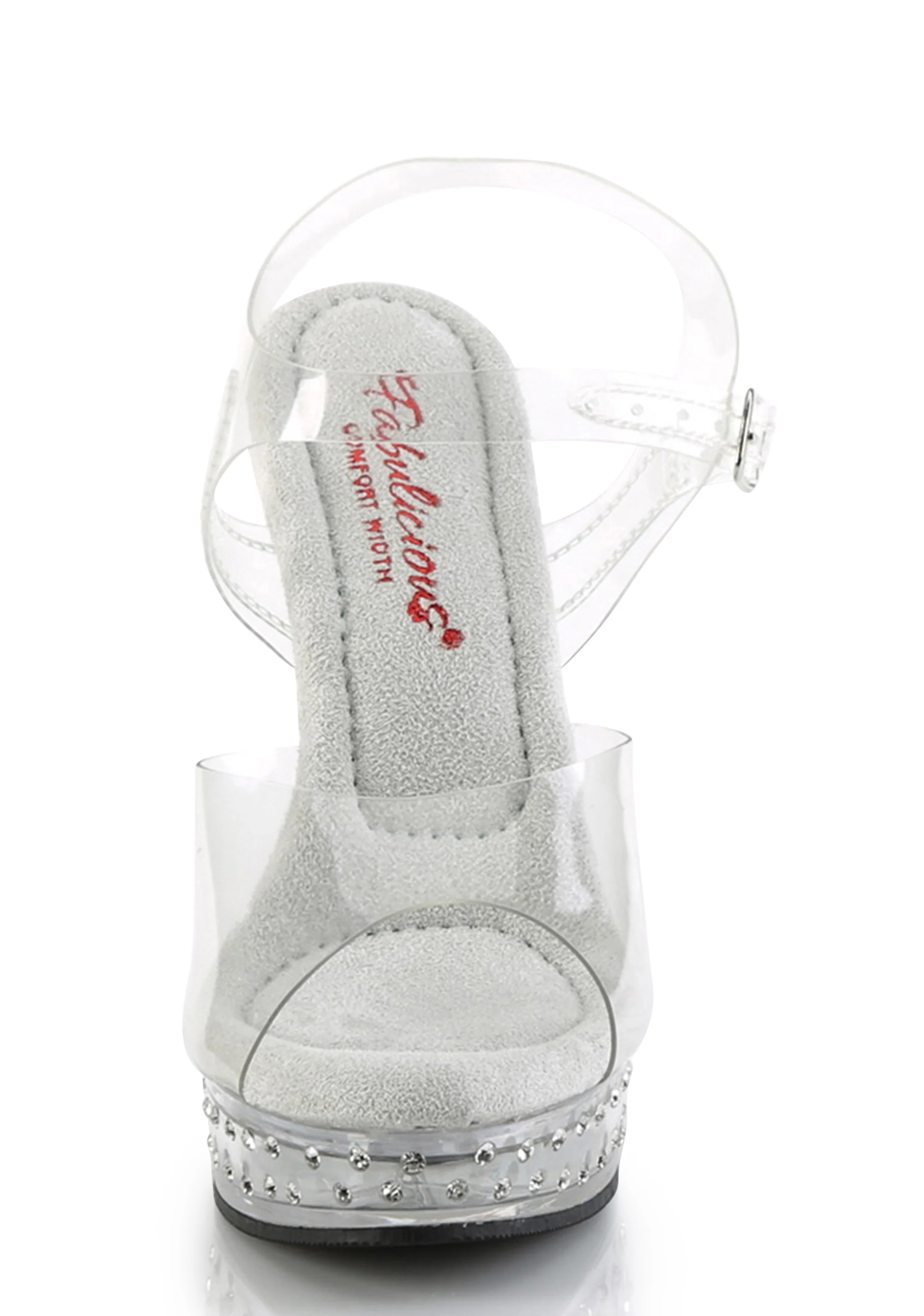 Majesty-508 Platform Ankle Strap Rhinestones Studded Sandals-Clear - Image 3