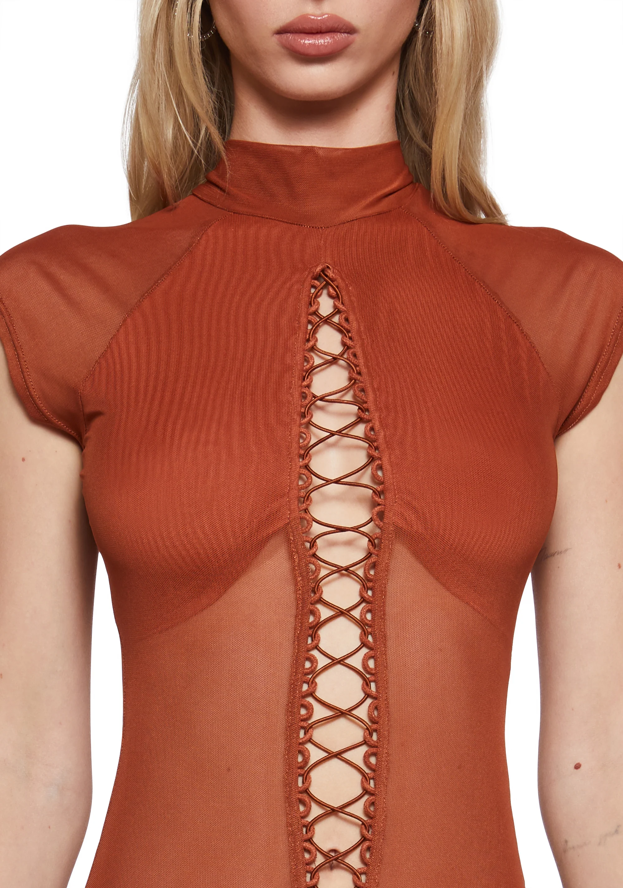 Manifest Jealousy Lace-Up Dress - Orange - Image 5