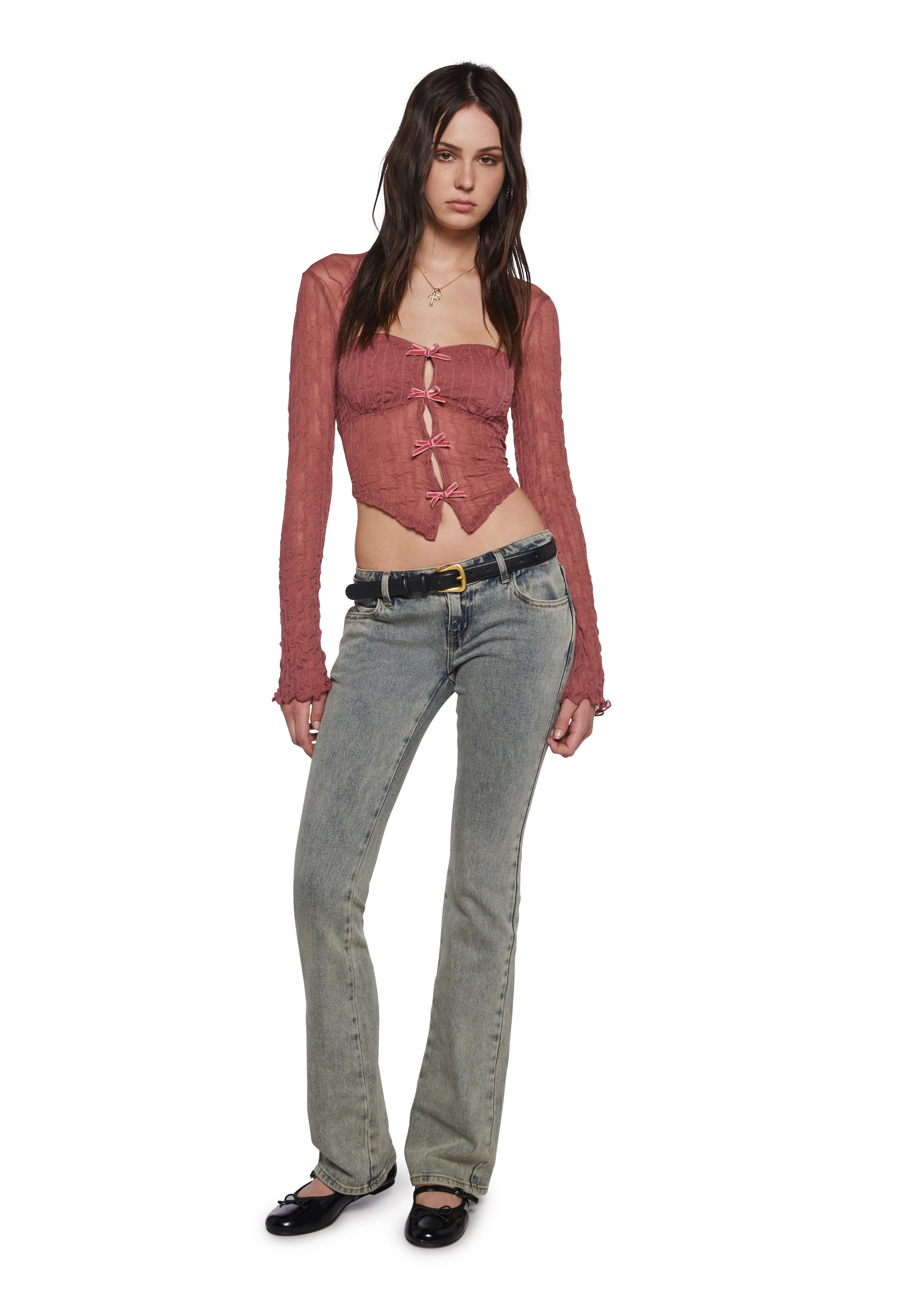 Fateful Fascination Long Sleeve Top - Dark Pink - Image 2