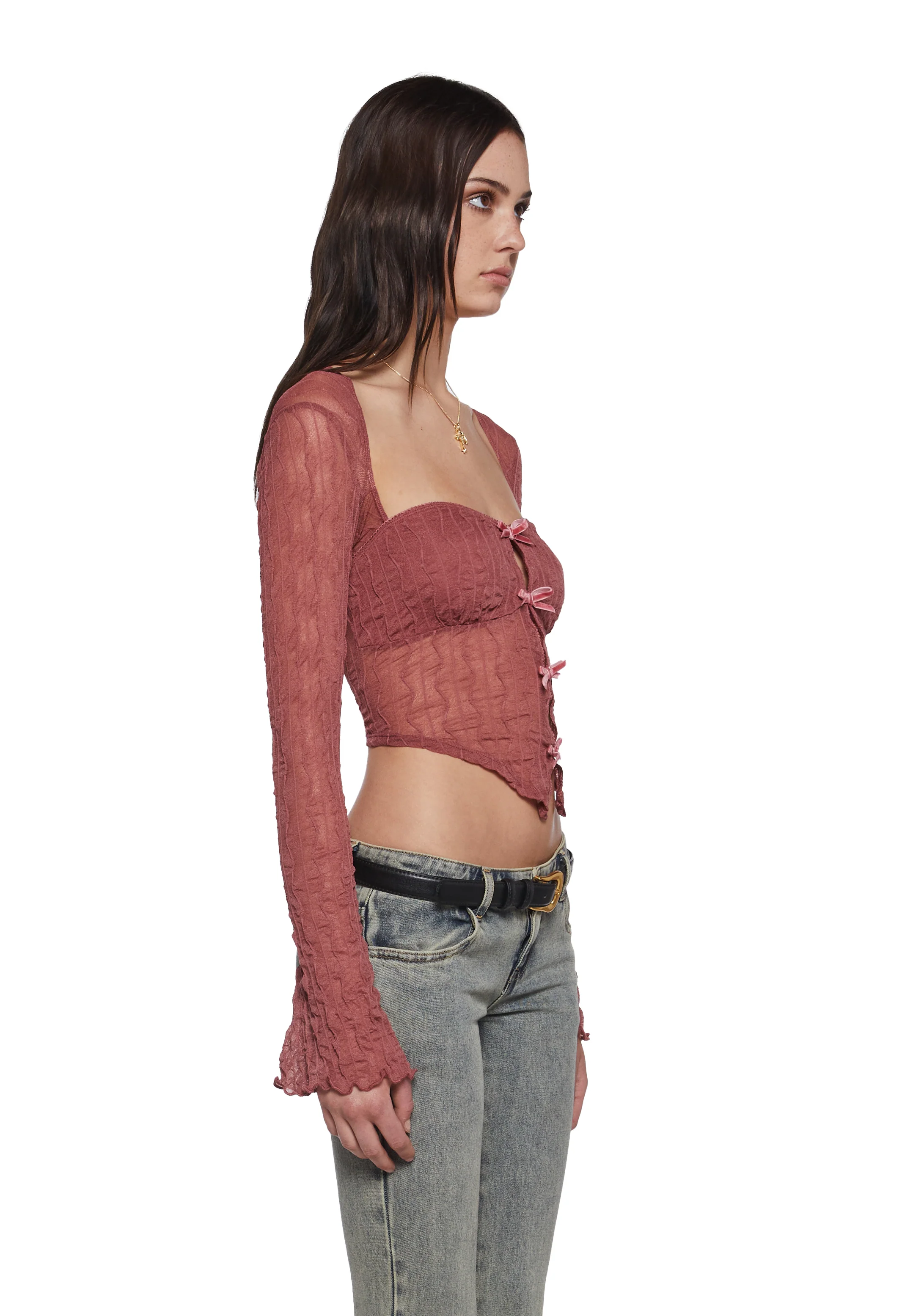 Fateful Fascination Long Sleeve Top - Dark Pink - Image 3