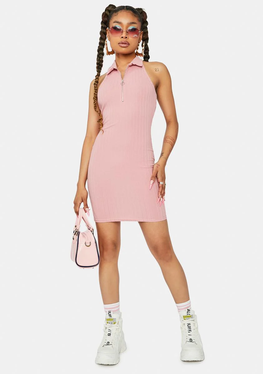 Mauve On The Go Ribbed Halter Dress - Image 3