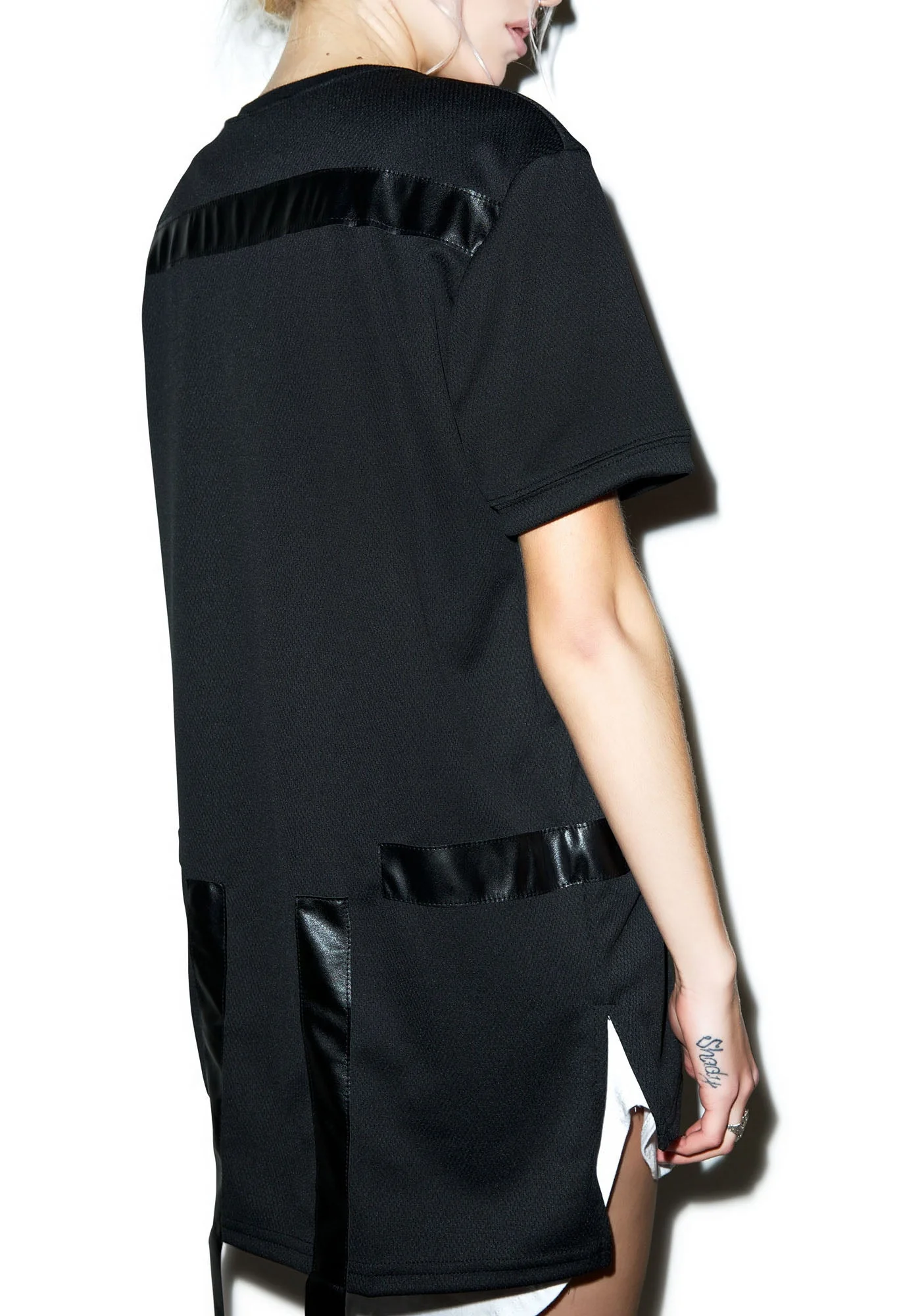 Max Leather Strips Tee - Black - Image 10