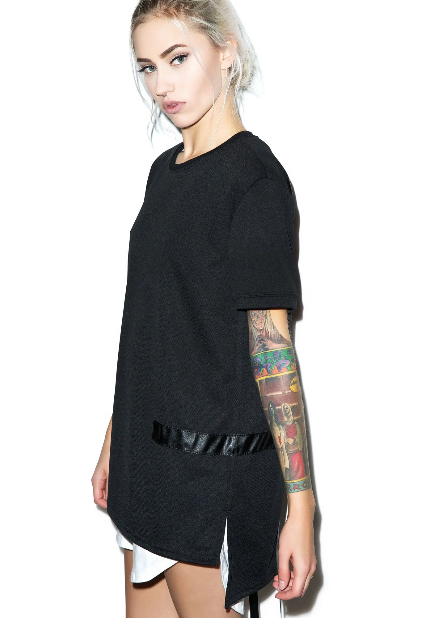 Max Leather Strips Tee - Black - Image 8