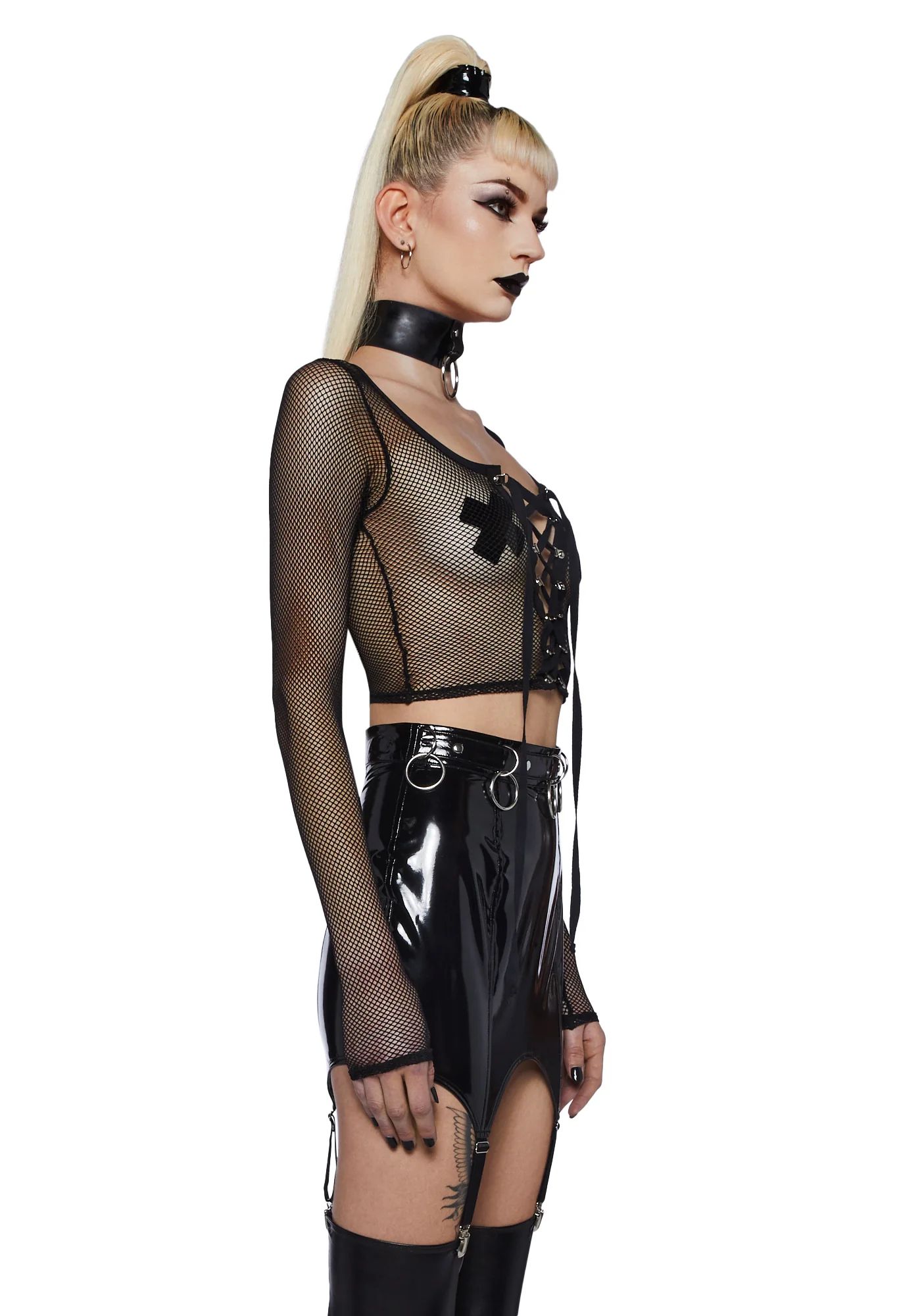 Meet And Greet Fishnet Top - Black - Image 3