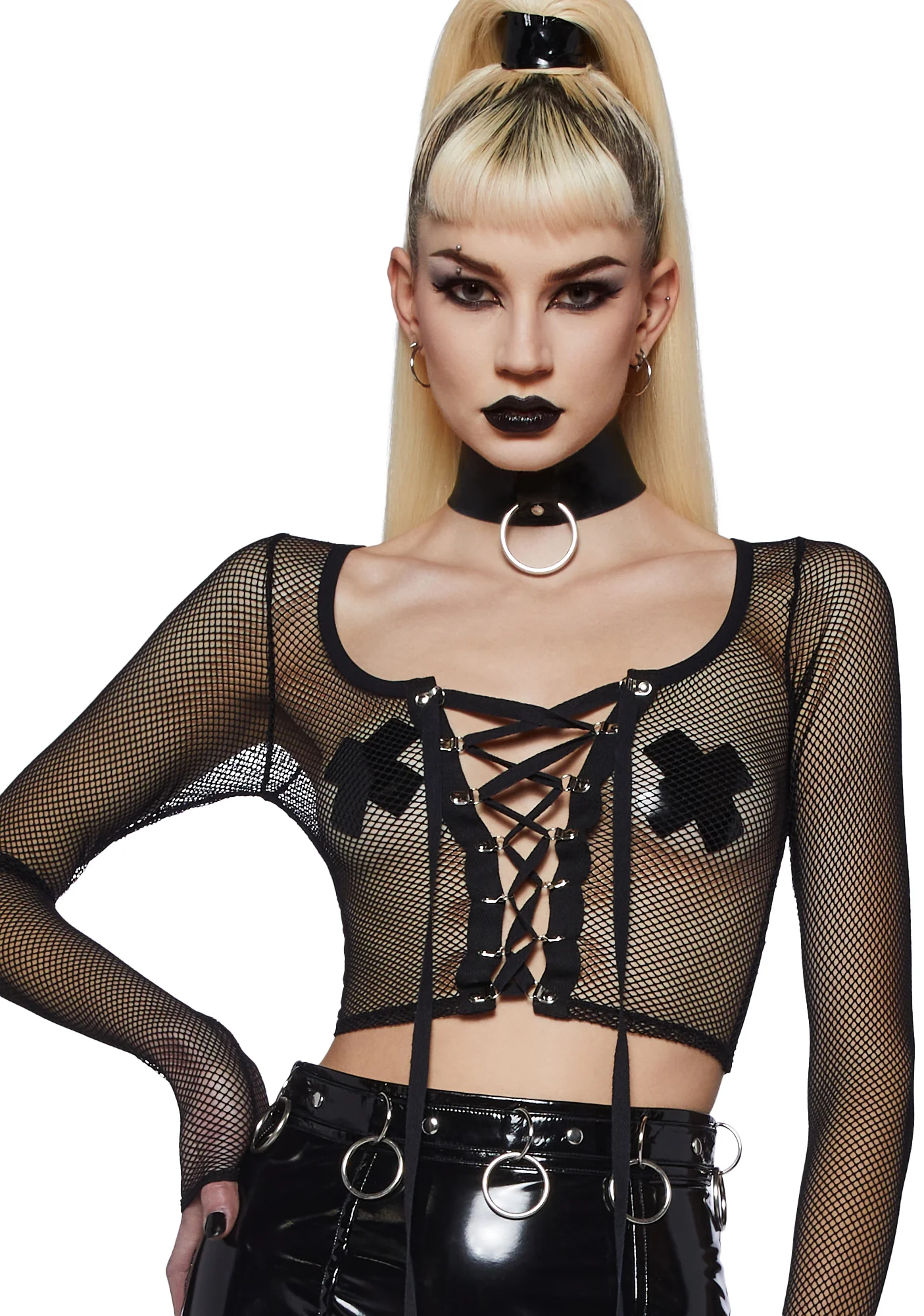 Meet And Greet Fishnet Top - Black - Image 5