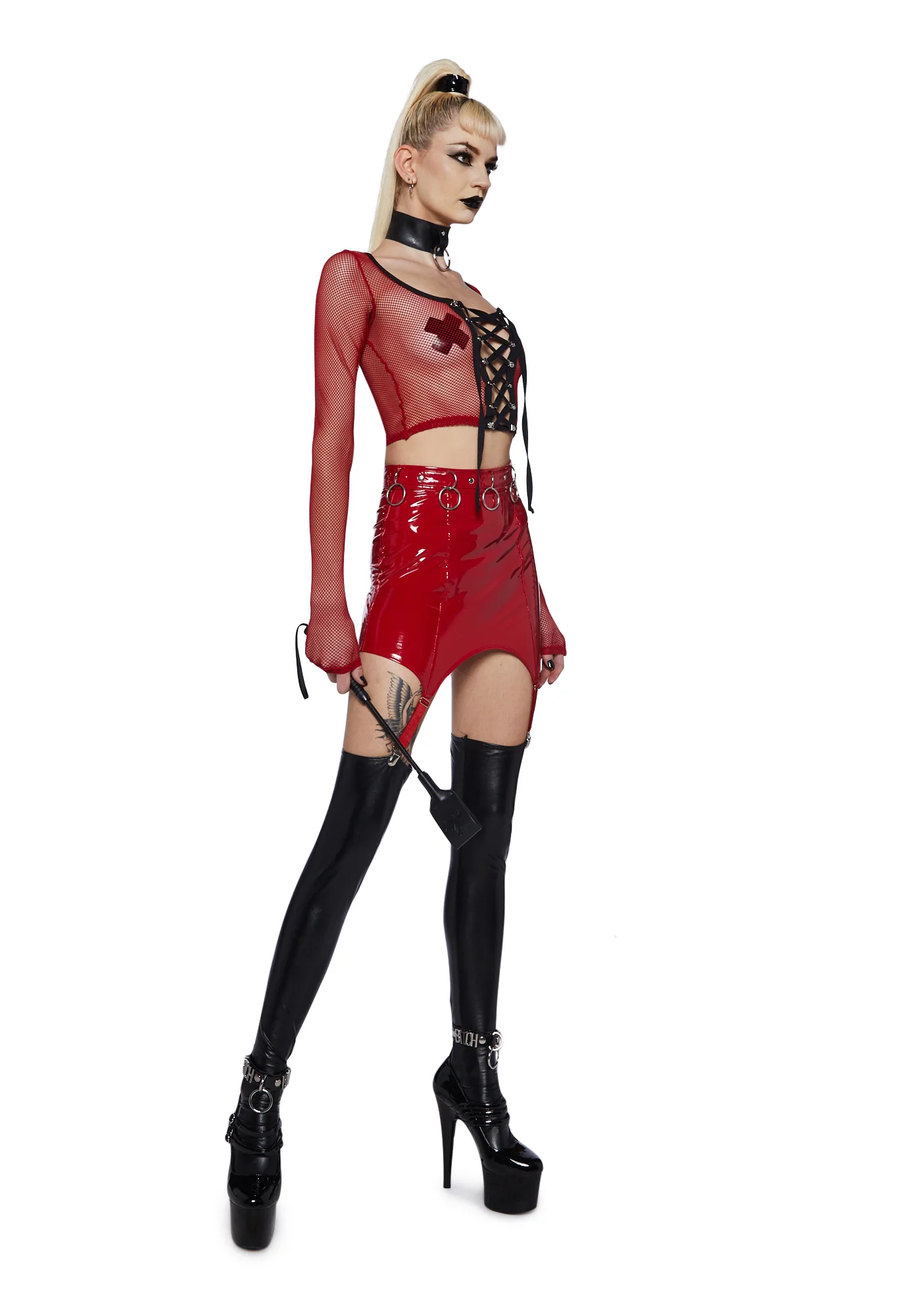 Meet And Greet Fishnet Top- Red - Image 2