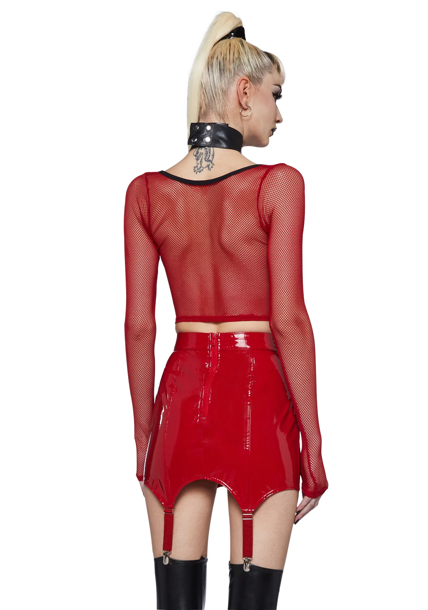 Meet And Greet Fishnet Top- Red - Image 4