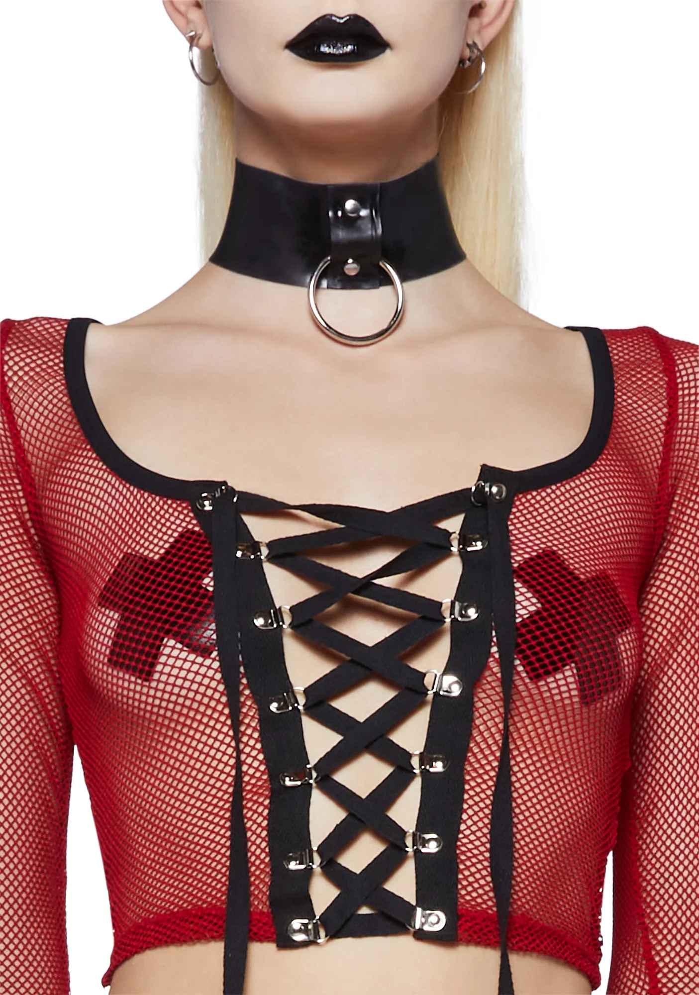 Meet And Greet Fishnet Top- Red - Image 5