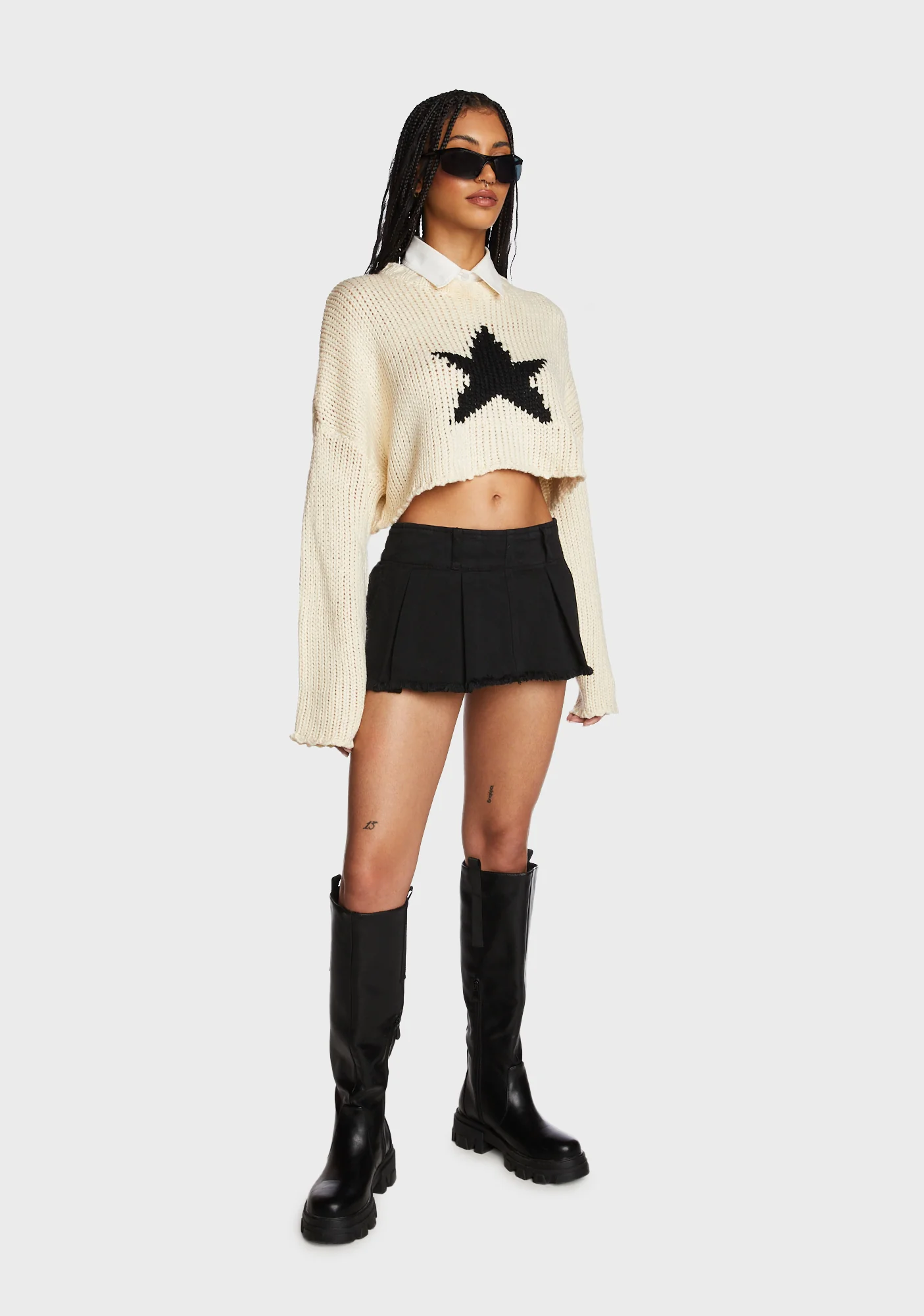 Mega Star Cropped Sweater - Cream - Image 2