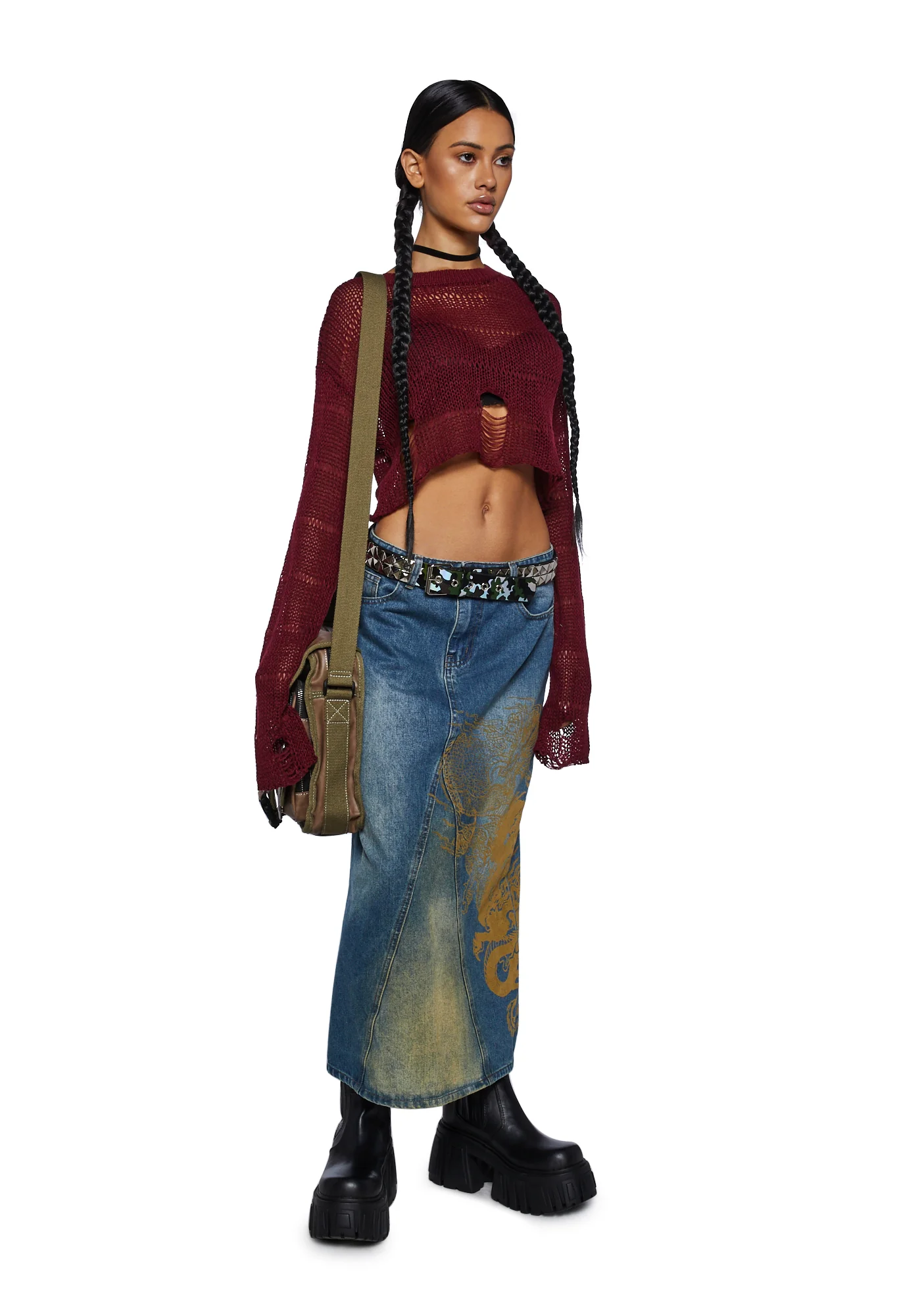 Melancholic Melody Crop Sweater - Burgundy - Image 2