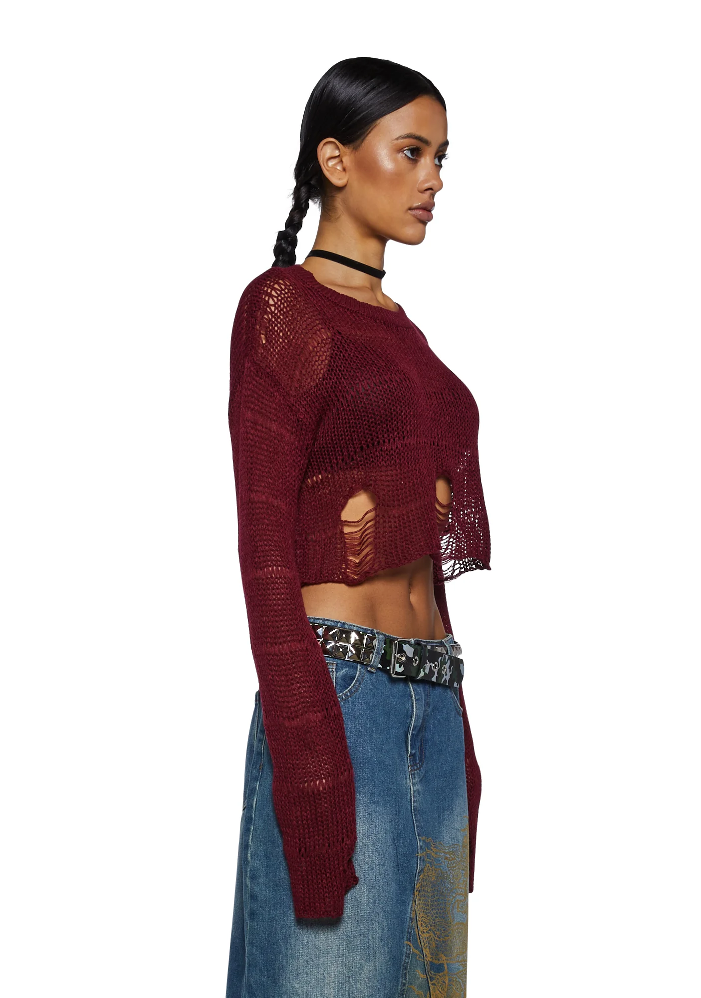 Melancholic Melody Crop Sweater - Burgundy - Image 3