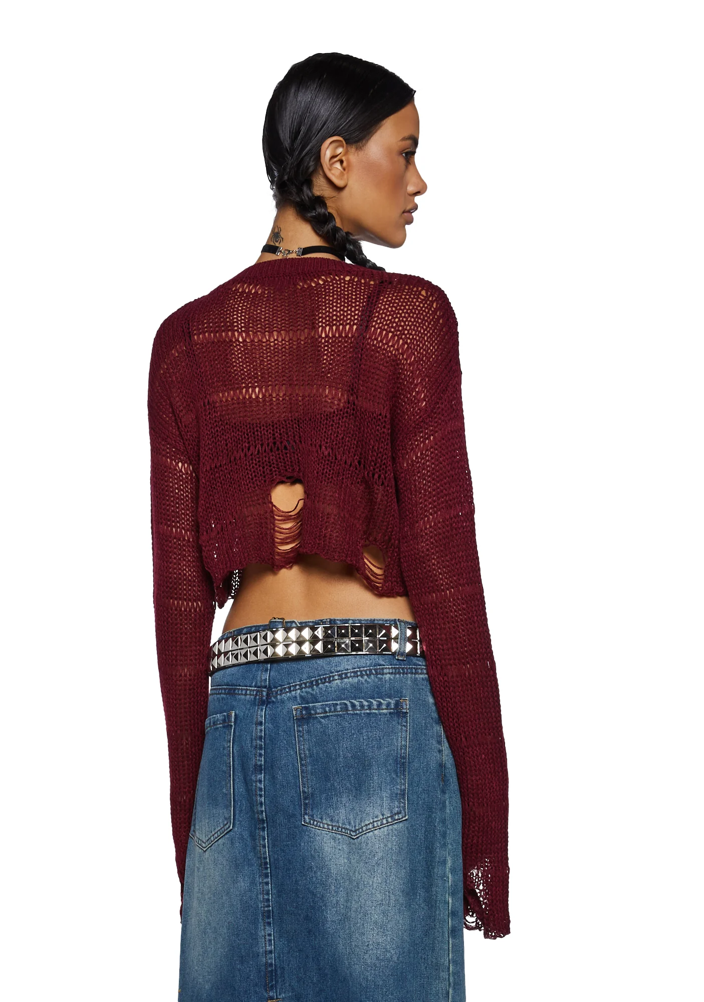 Melancholic Melody Crop Sweater - Burgundy - Image 4