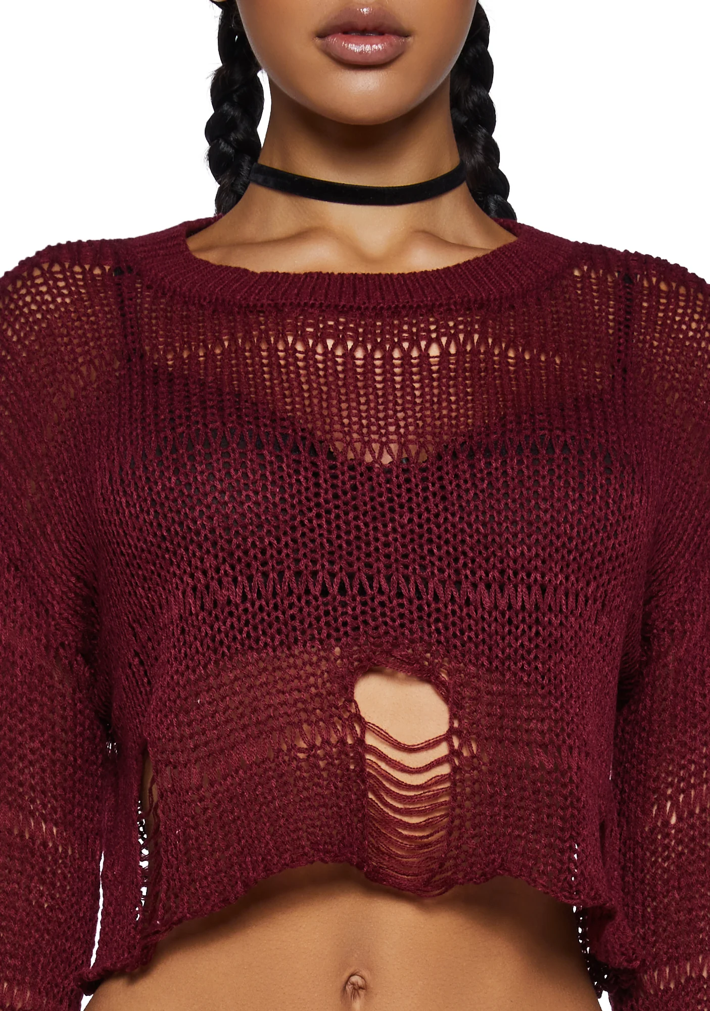 Melancholic Melody Crop Sweater - Burgundy - Image 5