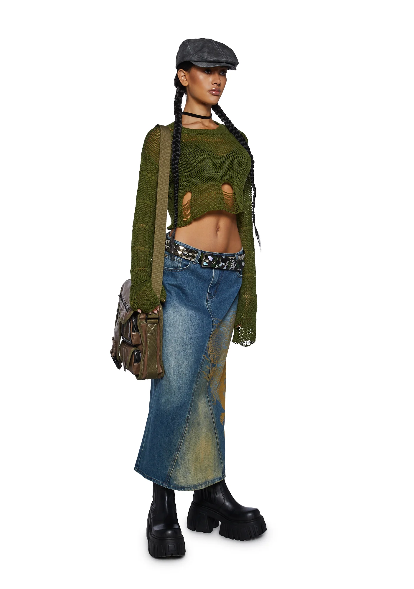 Melancholic Melody Crop Sweater - Olive - Image 2