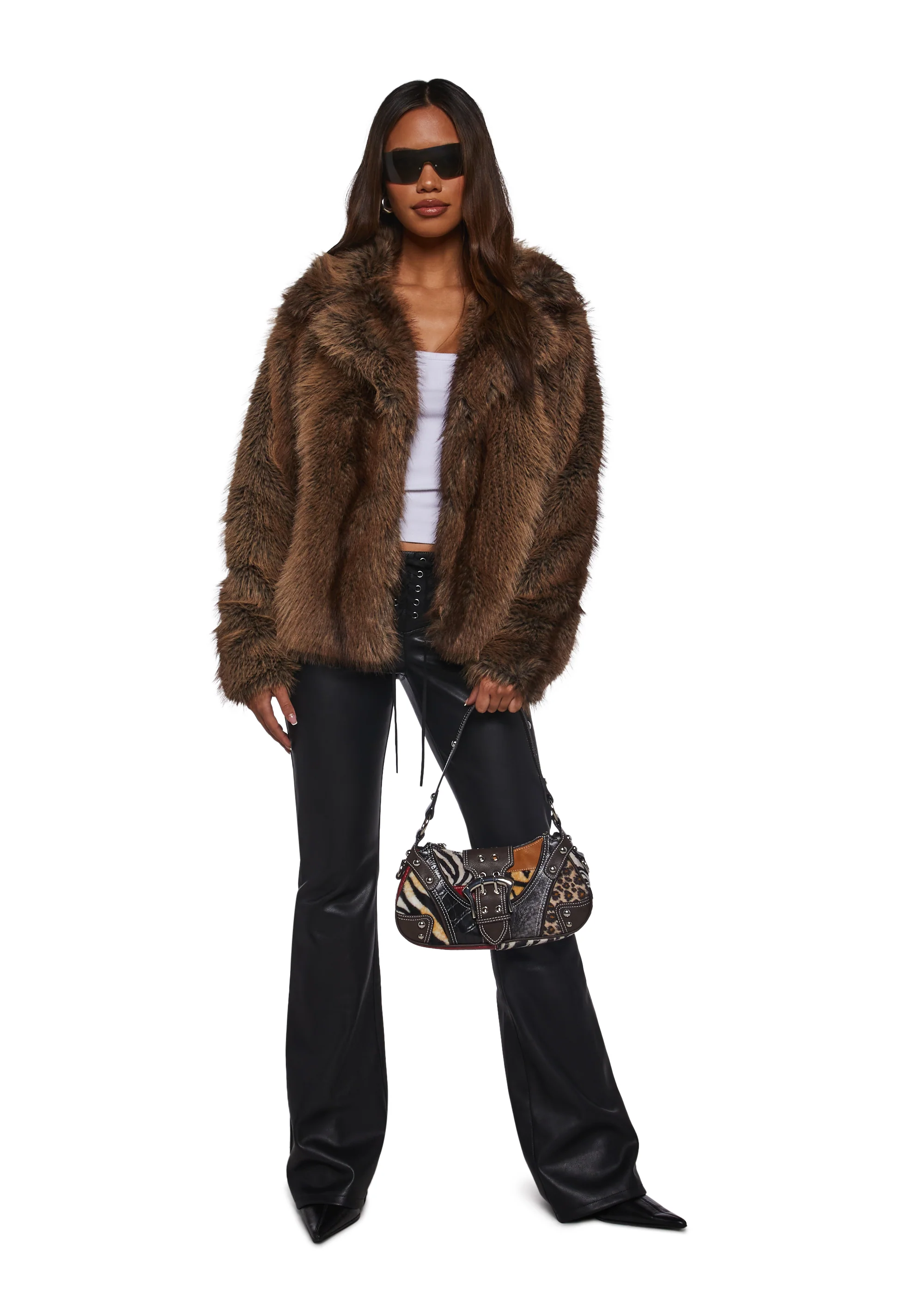Melora Faux Fur Coat - Brown - Image 2