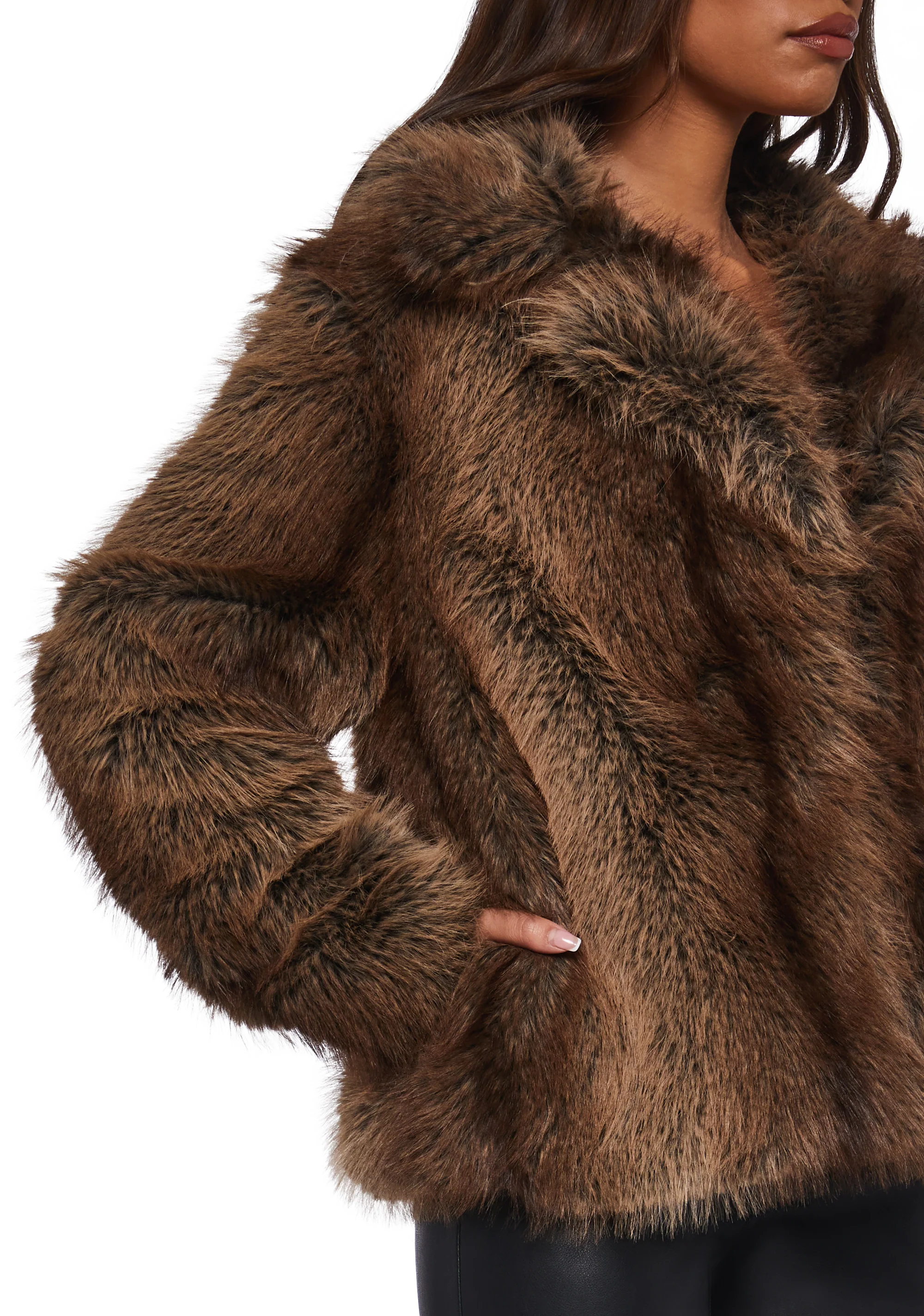Melora Faux Fur Coat - Brown - Image 5