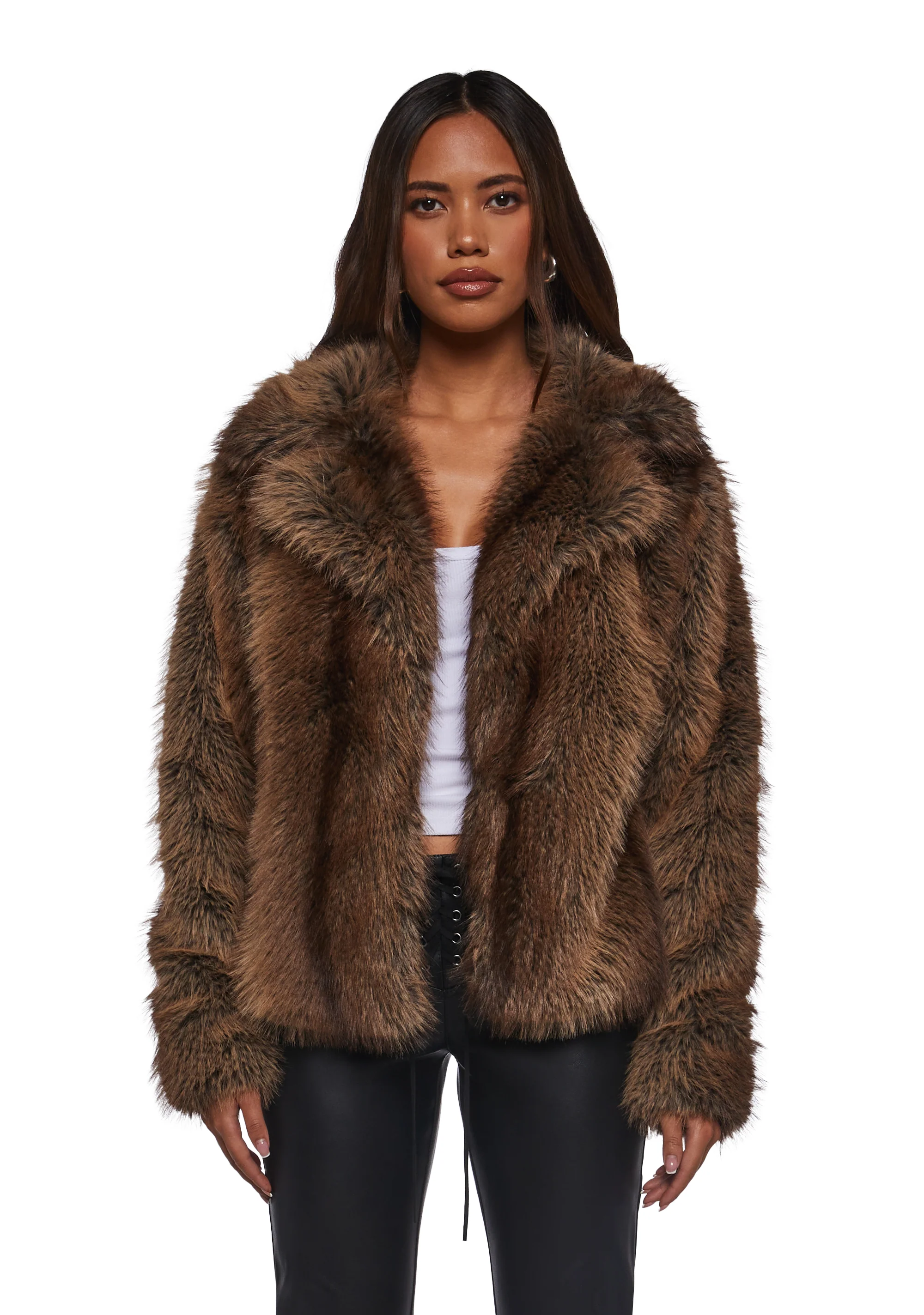 Melora Faux Fur Coat - Brown - Image 6