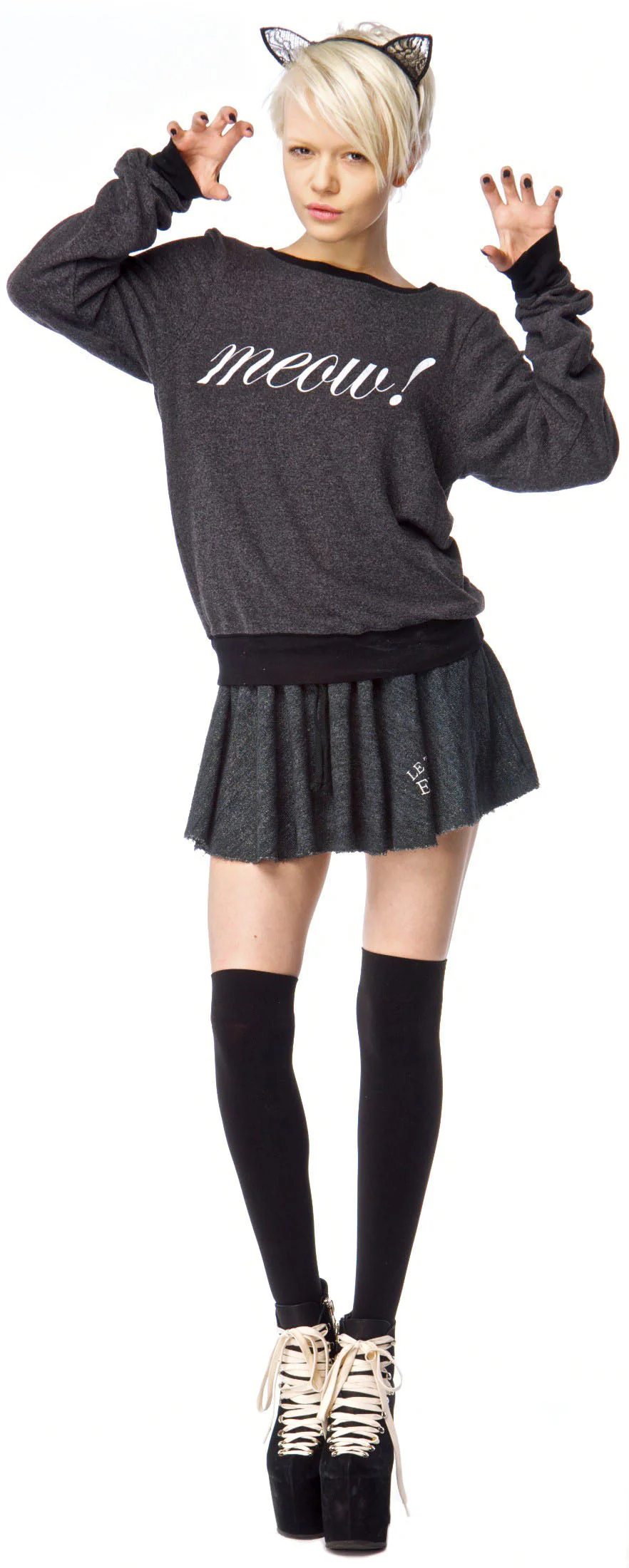 Meow! Baggy Beach Jumper - Black - Image 4