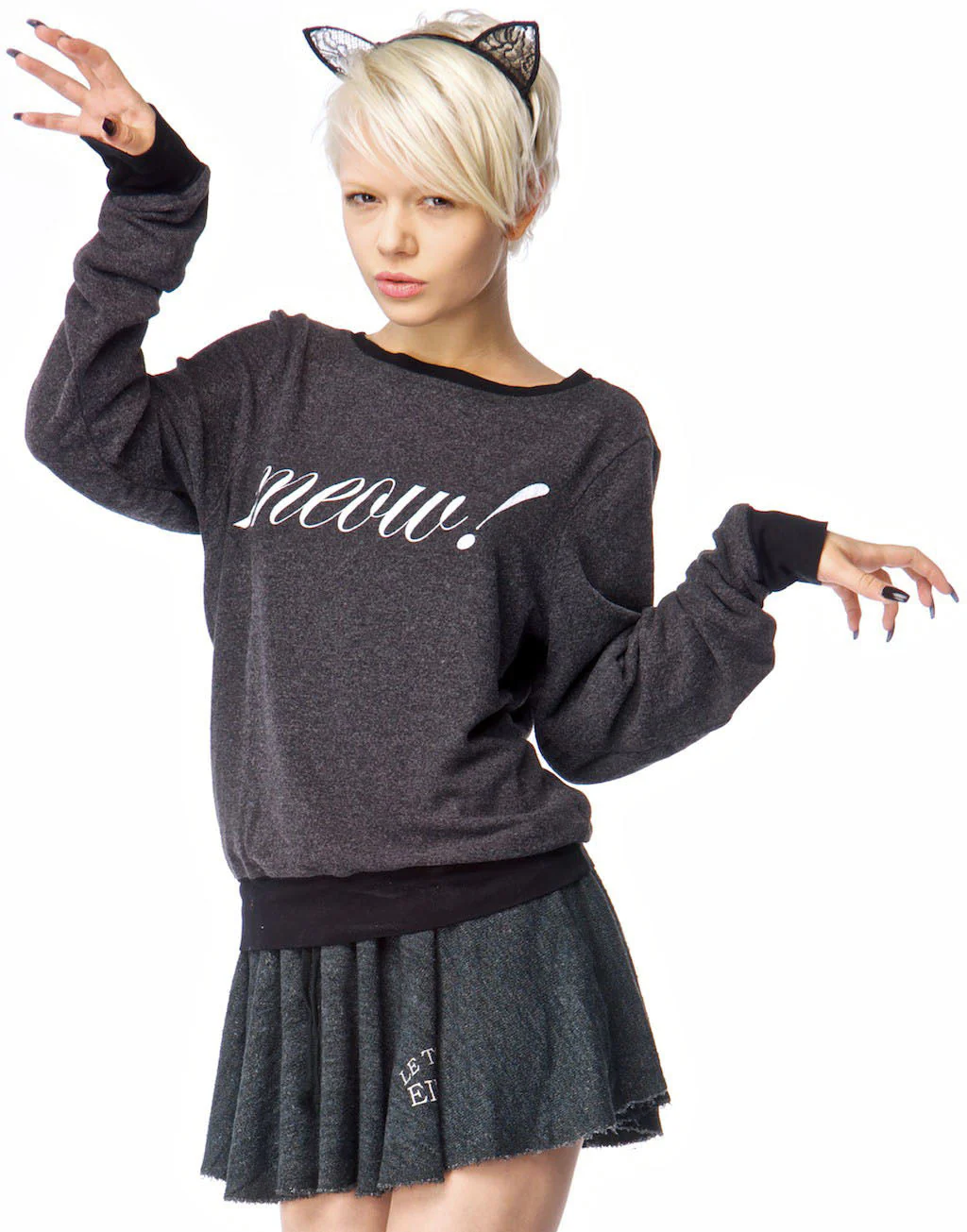 Meow! Baggy Beach Jumper - Black - Image 5