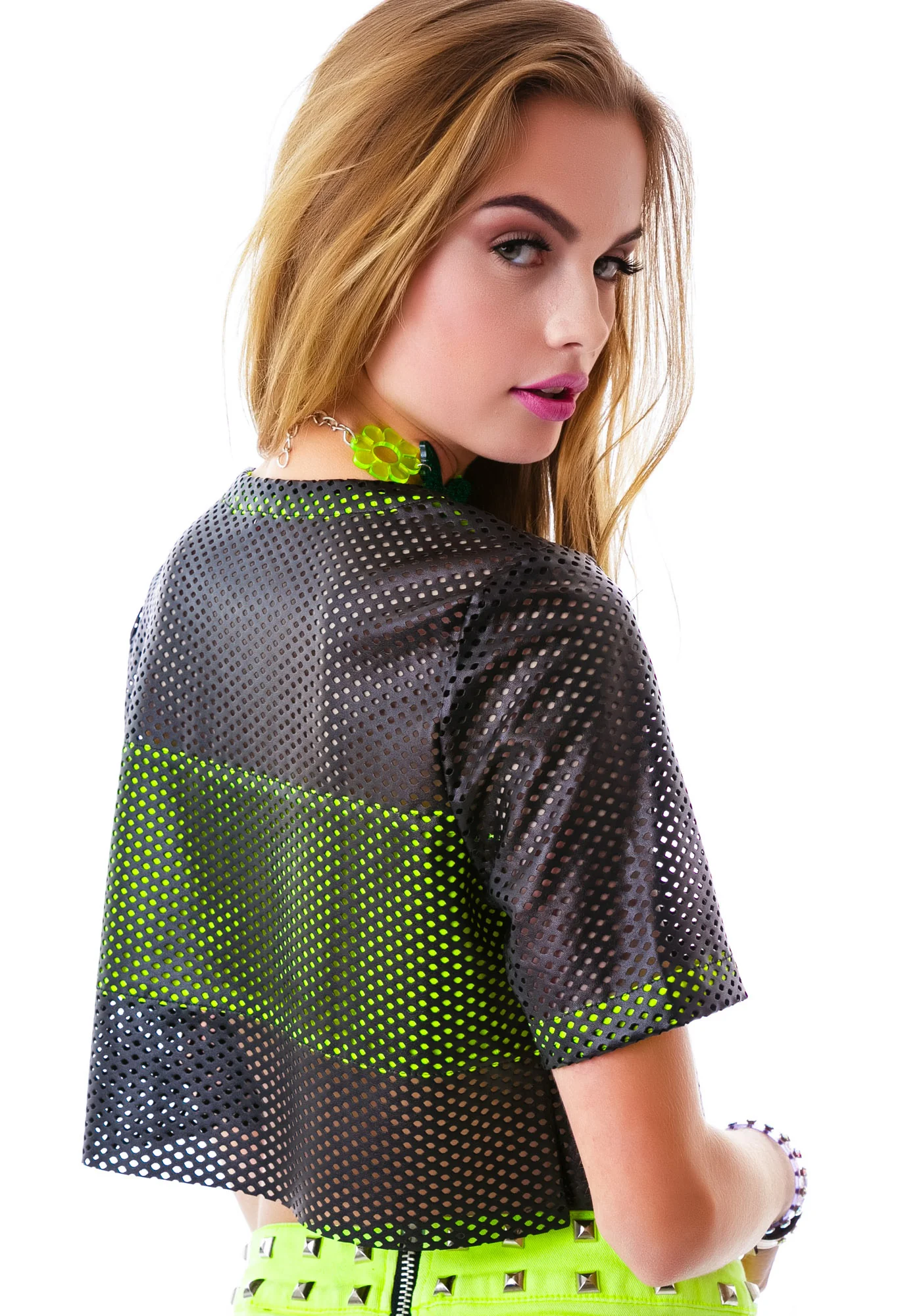 Mesh Race Leatherette Crop Top - Image 2