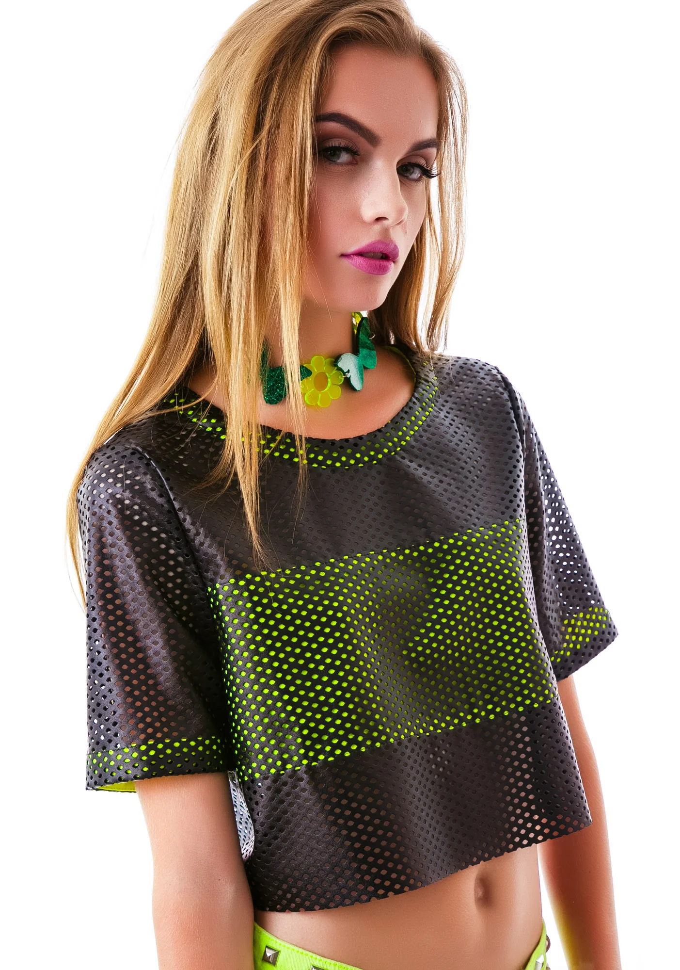 Mesh Race Leatherette Crop Top - Image 4