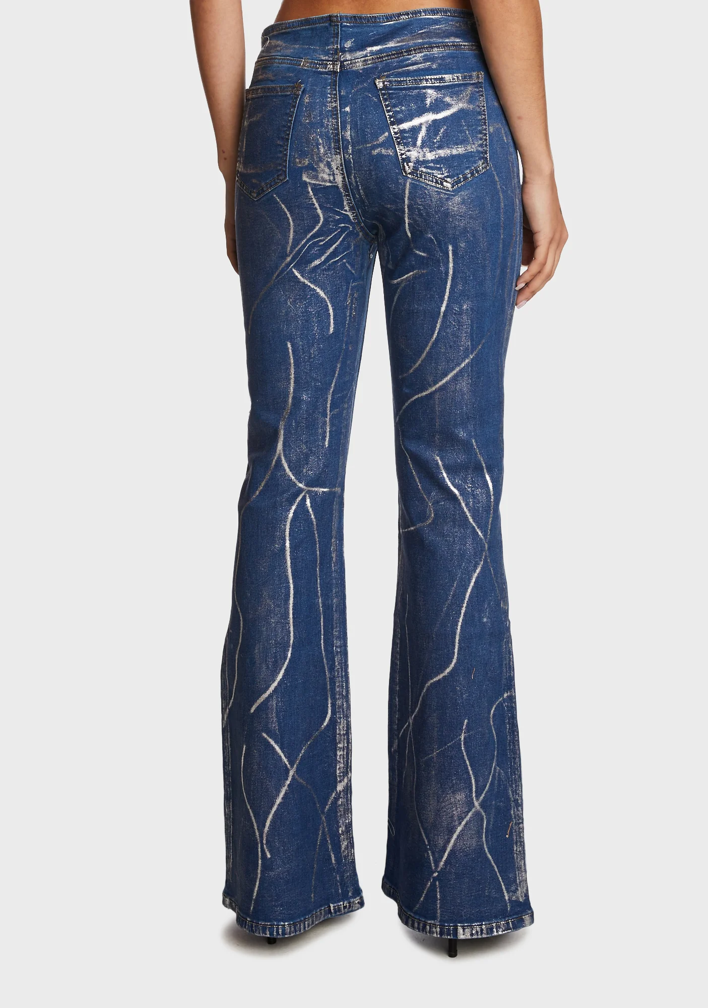 Metallic Coated Low Rise Flared Jeans - Image 4